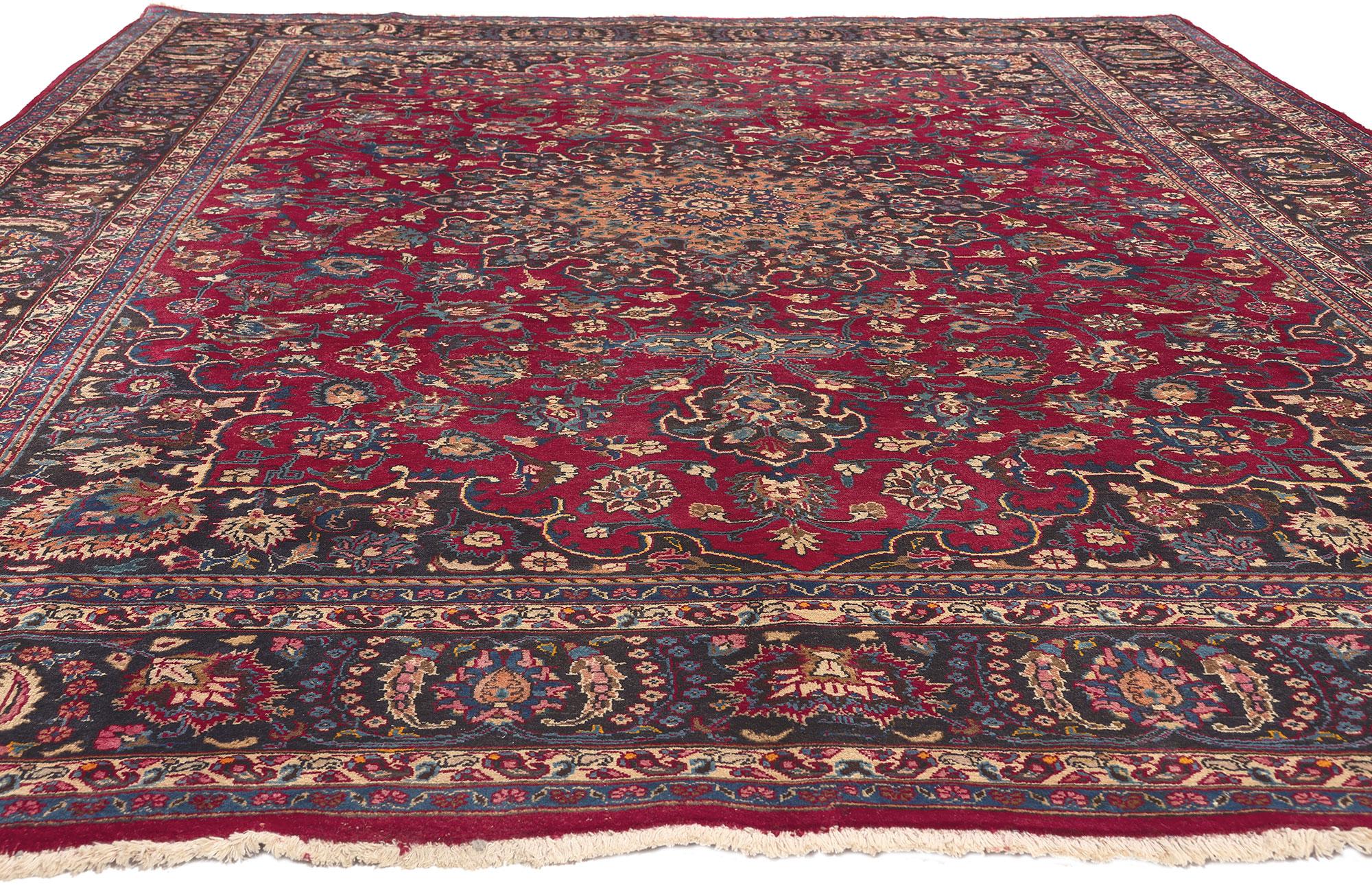 Victorian Vintage Persian Mashhad Rug, Stately Decadence Meets Traditional Sensibility For Sale