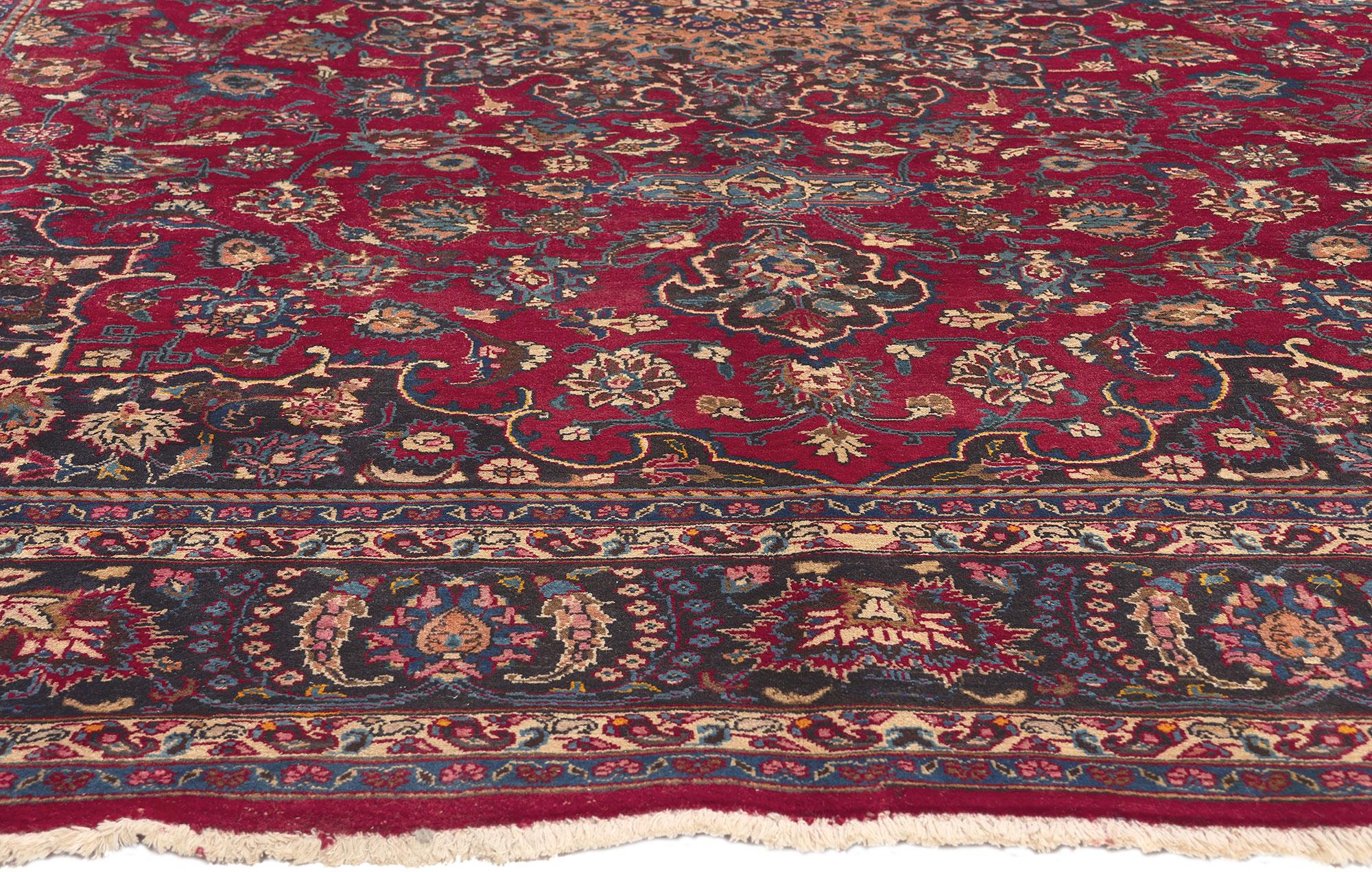 Hand-Knotted Vintage Persian Mashhad Rug, Stately Decadence Meets Traditional Sensibility For Sale