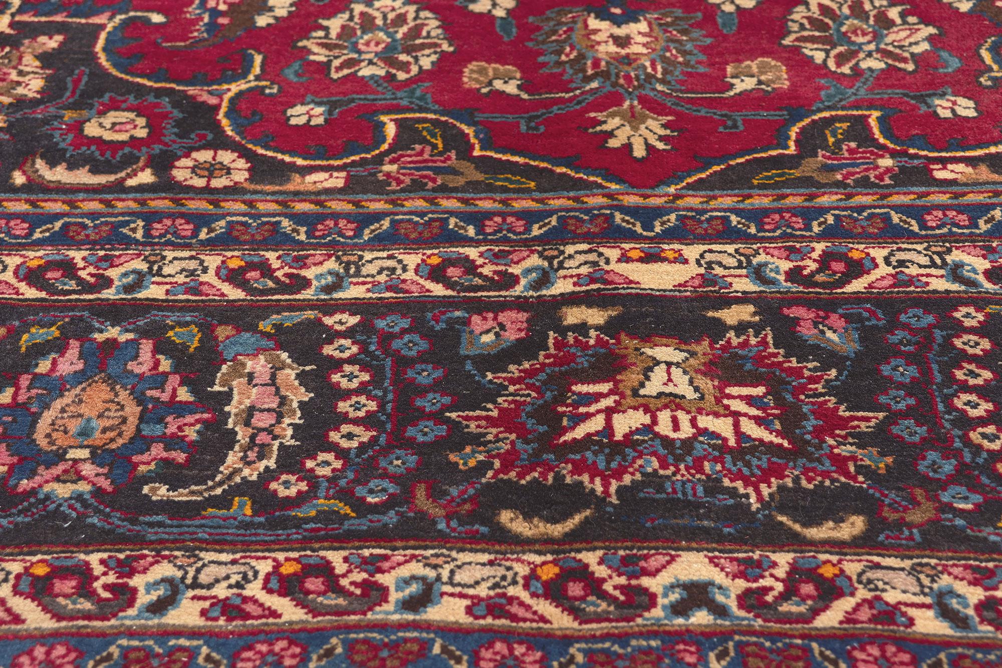 Vintage Persian Mashhad Rug, Stately Decadence Meets Traditional Sensibility In Good Condition For Sale In Dallas, TX