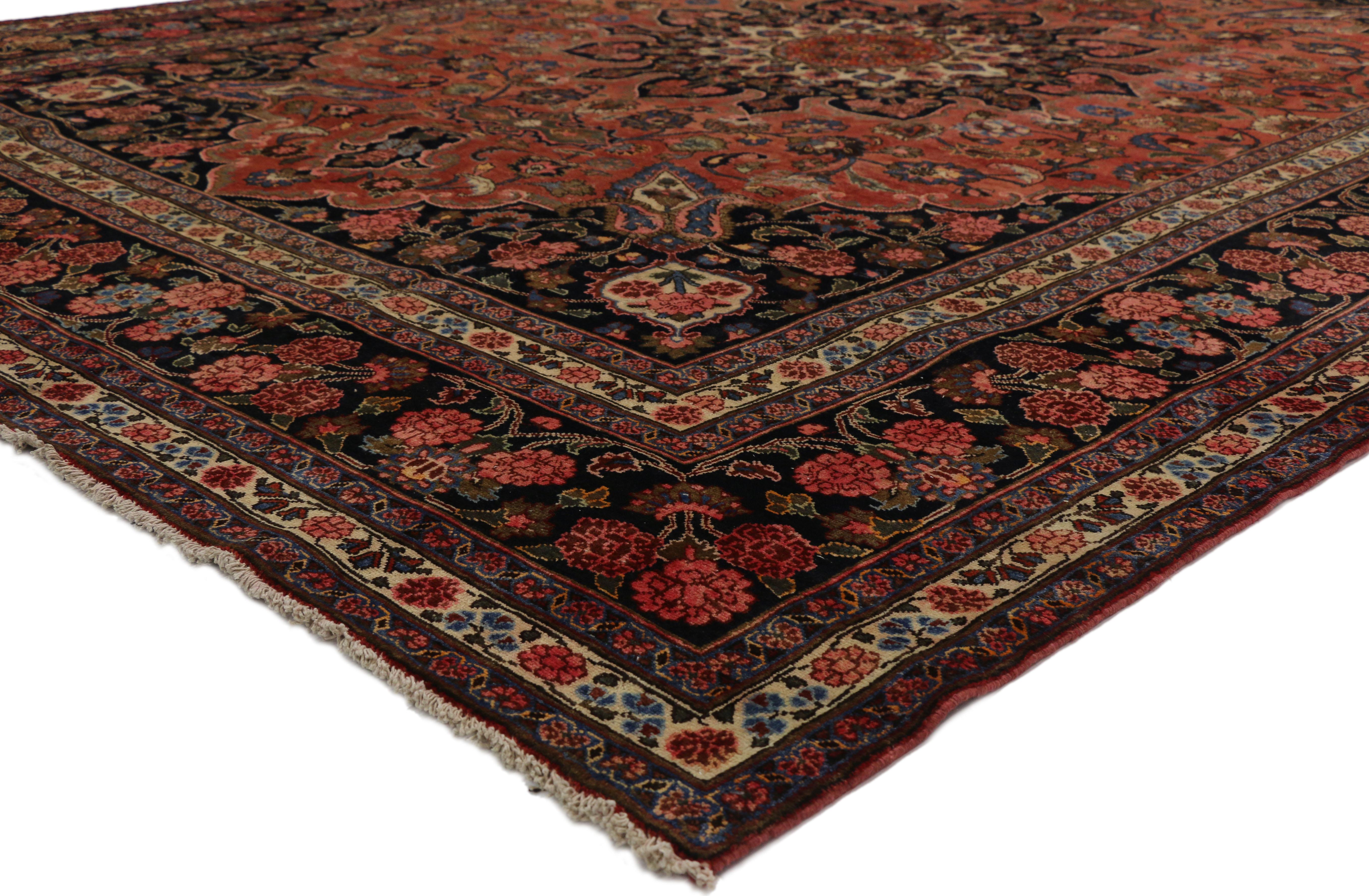 Wool Vintage Persian Mashhad Area Rug with Traditional Style For Sale