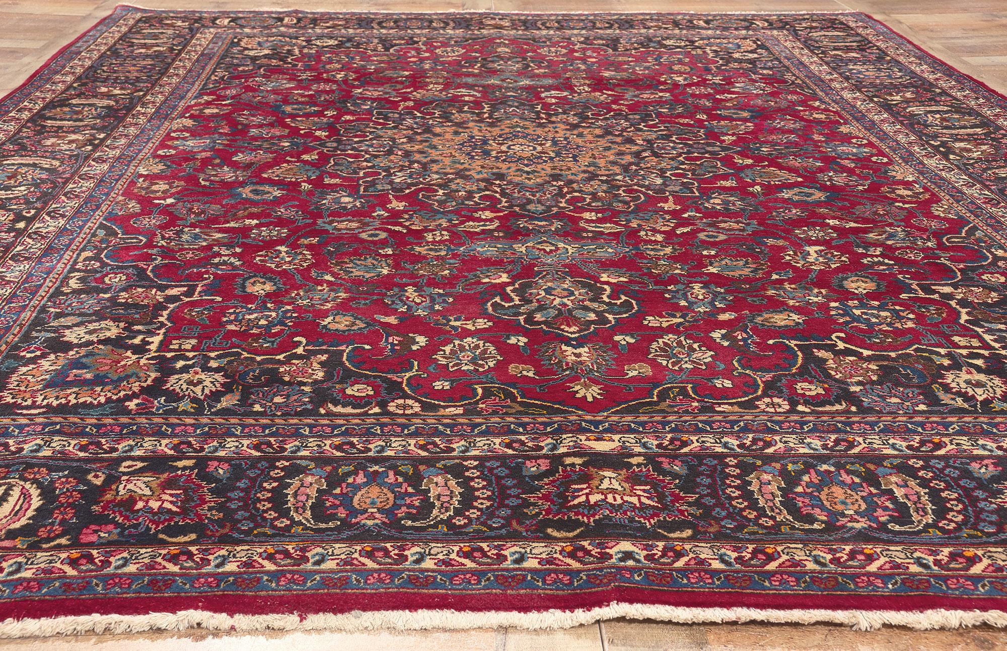 Vintage Persian Mashhad Rug, Stately Decadence Meets Traditional Sensibility For Sale 1