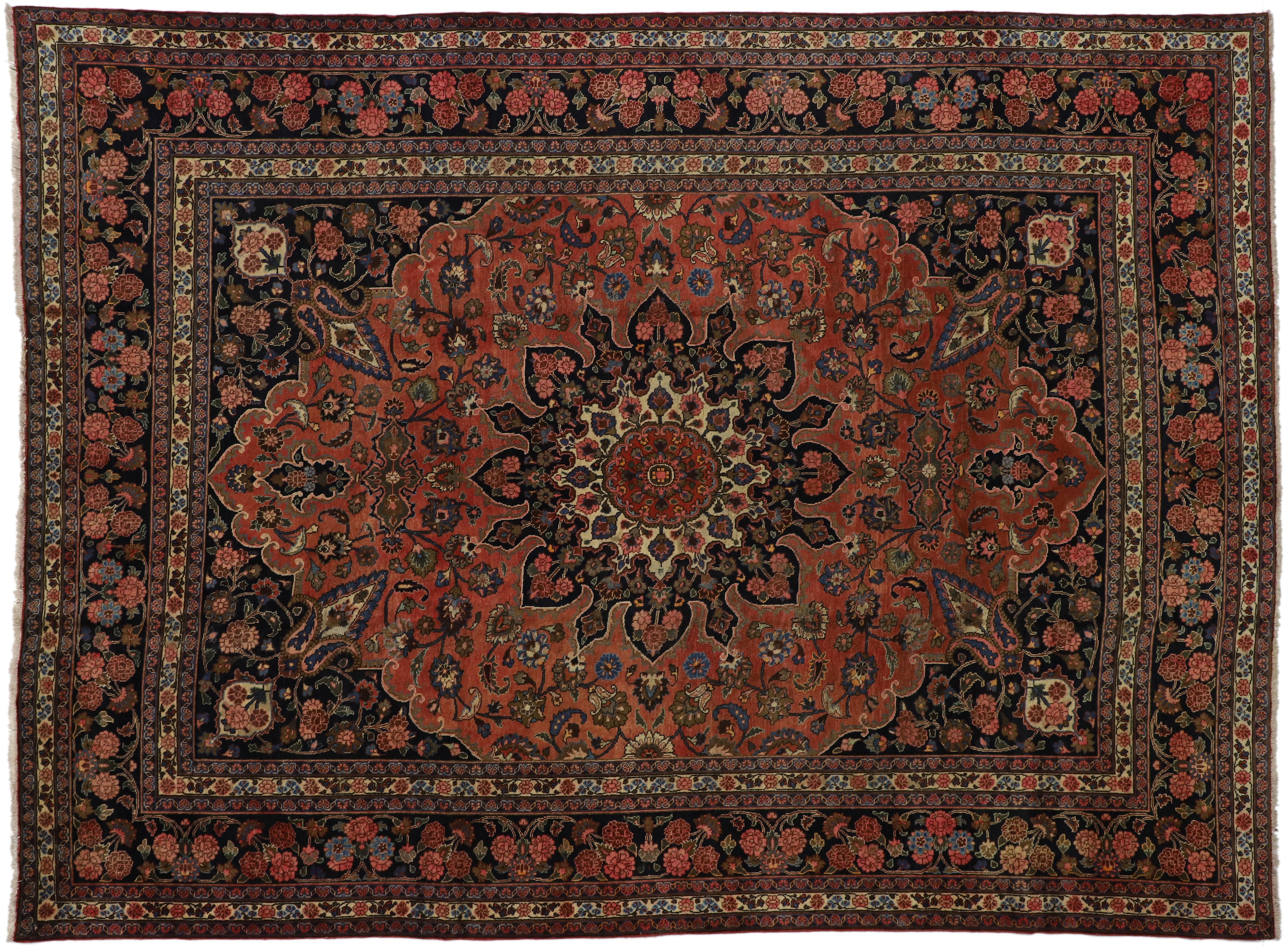Vintage Persian Mashhad Area Rug with Traditional Style For Sale 2