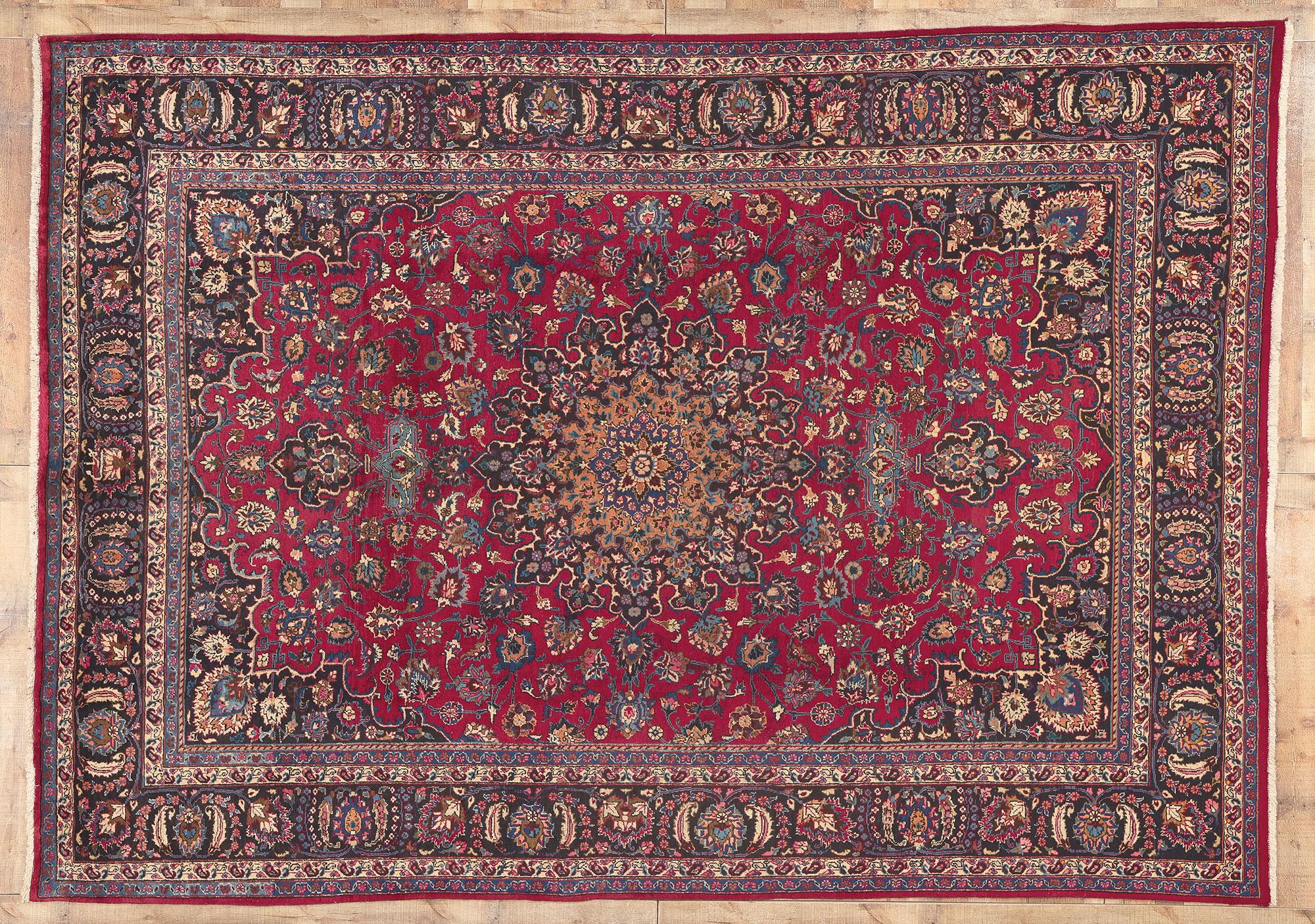 Vintage Persian Mashhad Rug, Stately Decadence Meets Traditional Sensibility For Sale 2