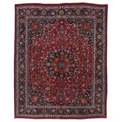 Vintage Persian Mashhad Area Rug with Traditional Style