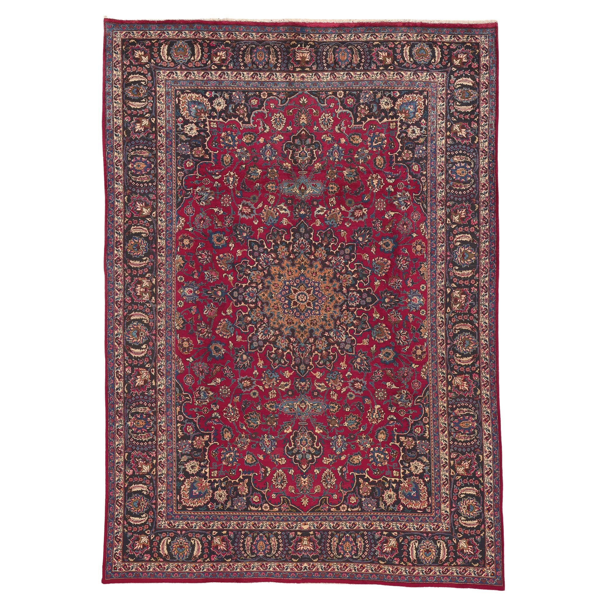 Vintage Persian Mashhad Rug, Stately Decadence Meets Traditional Sensibility