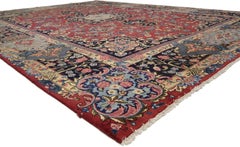 Vintage Persian Mashhad Area Rug with Arabesque Baroque Regency Style