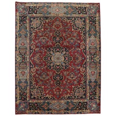 Vintage Persian Mashhad Area Rug with Arabesque Baroque Regency Style