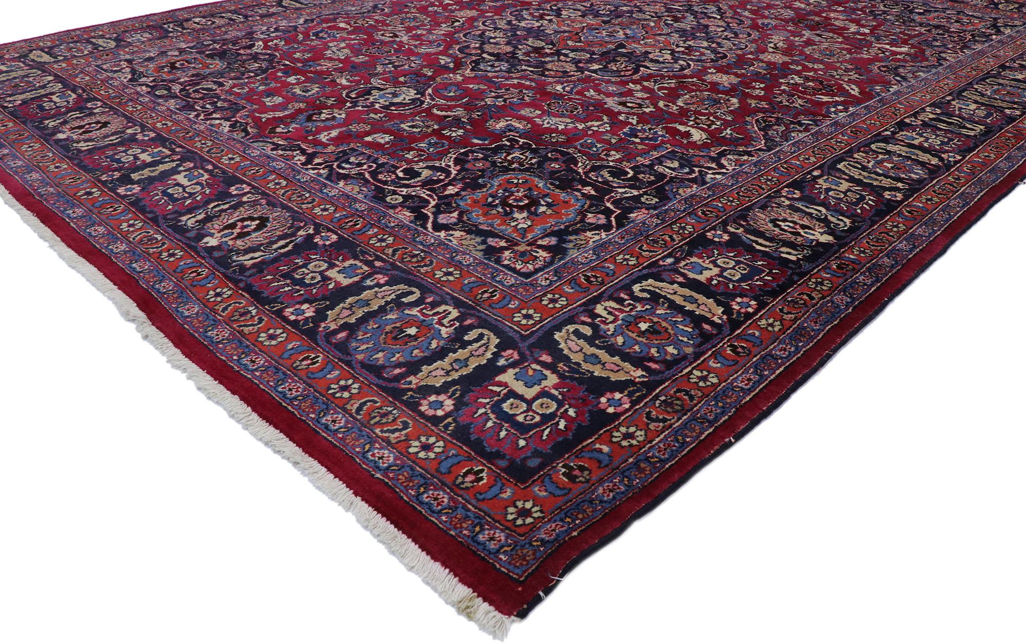 Modern Vintage Persian Mashhad Area Rug with Traditional Victorian Style For Sale