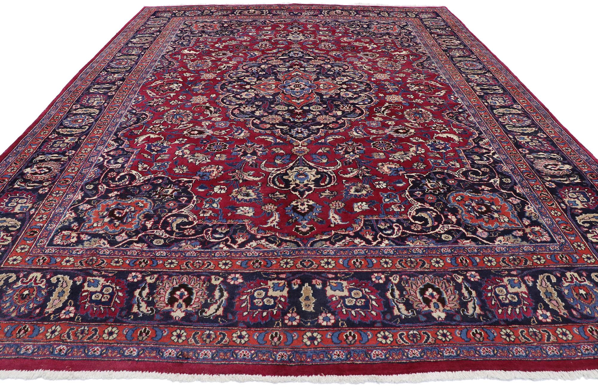 Hand-Knotted Vintage Persian Mashhad Area Rug with Traditional Victorian Style For Sale