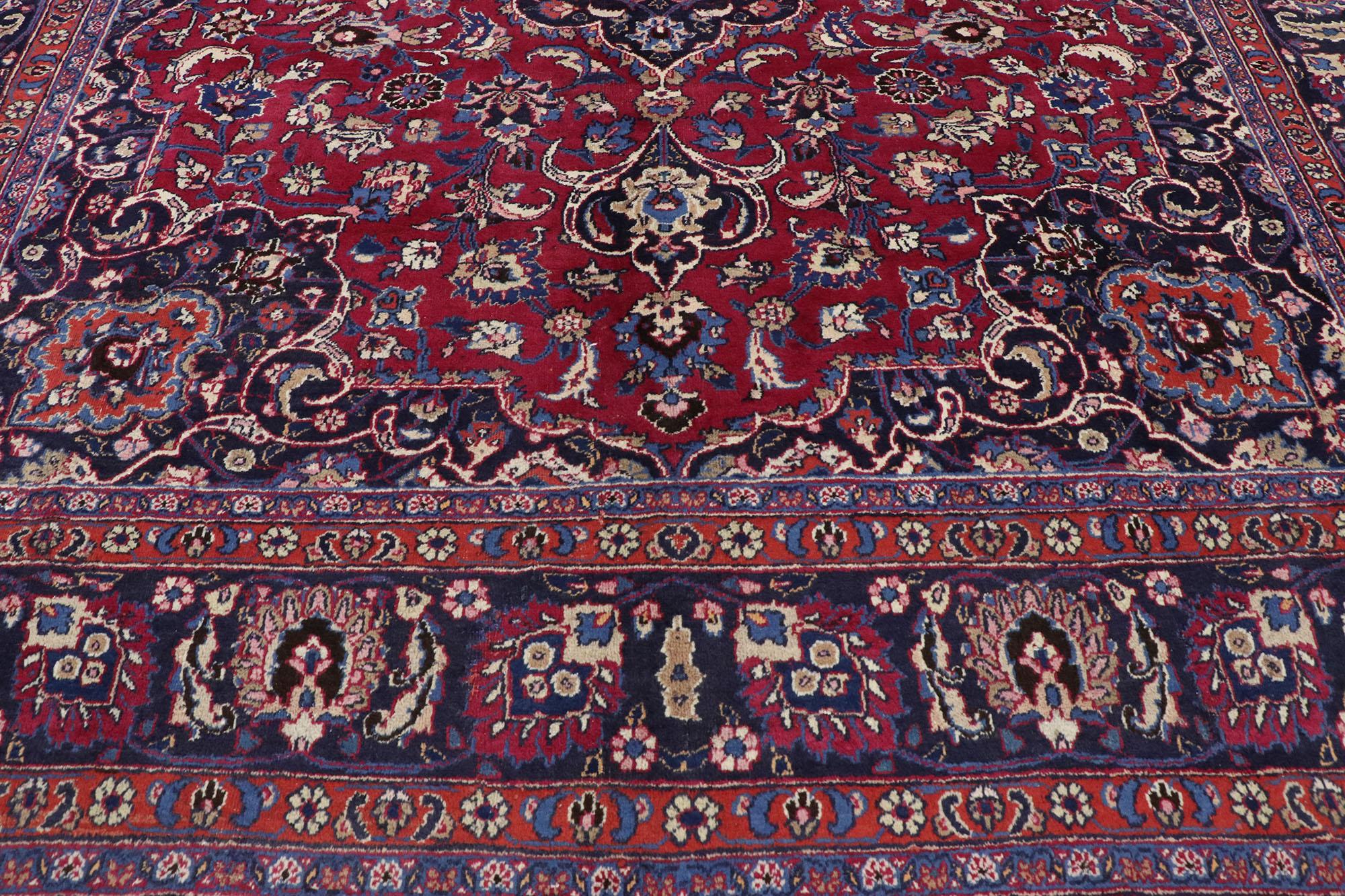 Modern Vintage Persian Mashhad Area Rug with Traditional Victorian Style For Sale