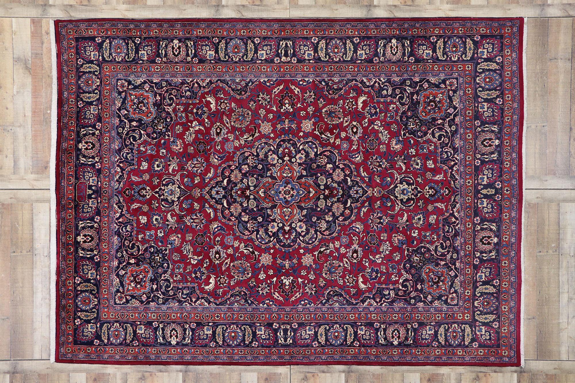 Vintage Persian Mashhad Area Rug with Traditional Victorian Style For Sale 2