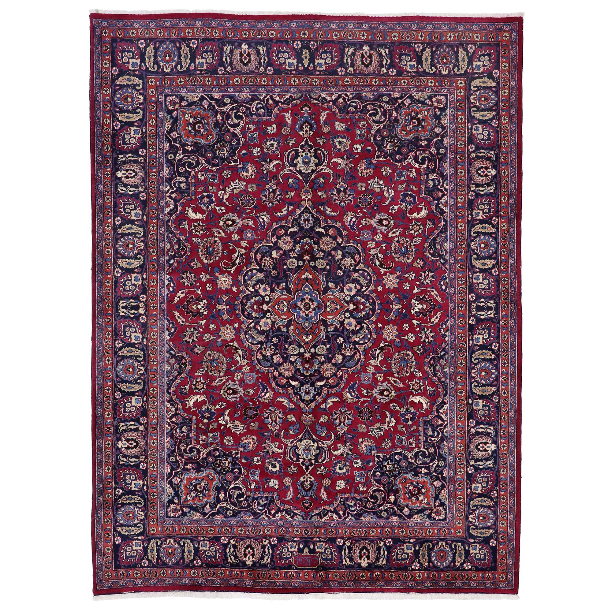 Vintage Persian Mashhad Area Rug with Traditional Victorian Style