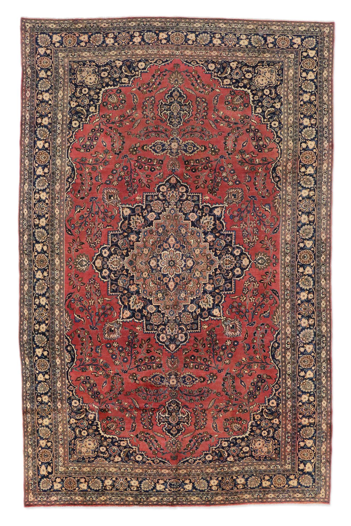 Persischer Mashhad Gallery-Teppich im traditionellen Jacobean-Stil (Wolle) im Angebot