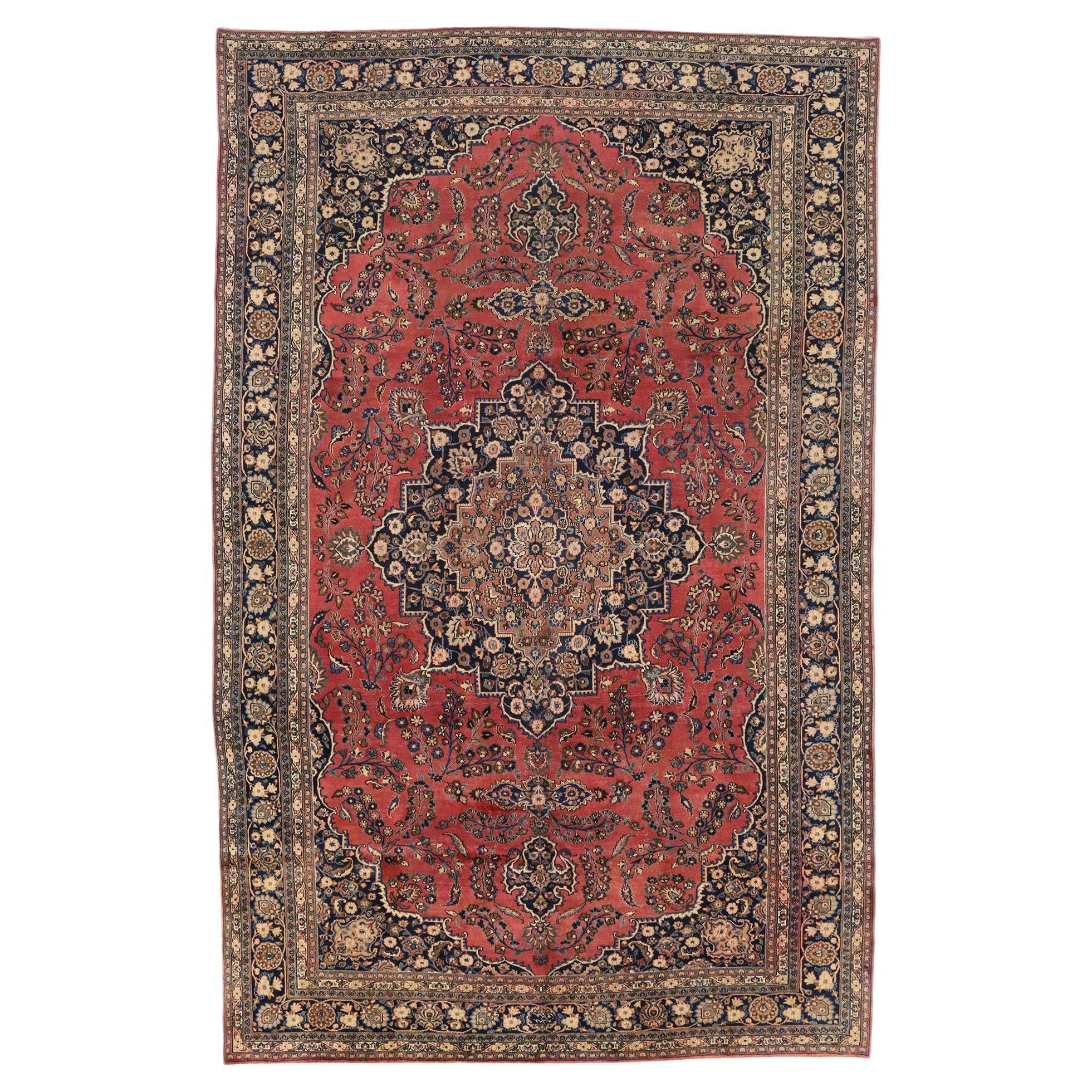 Vintage Persian Mashhad Gallery Rug with Traditional Jacobean Style