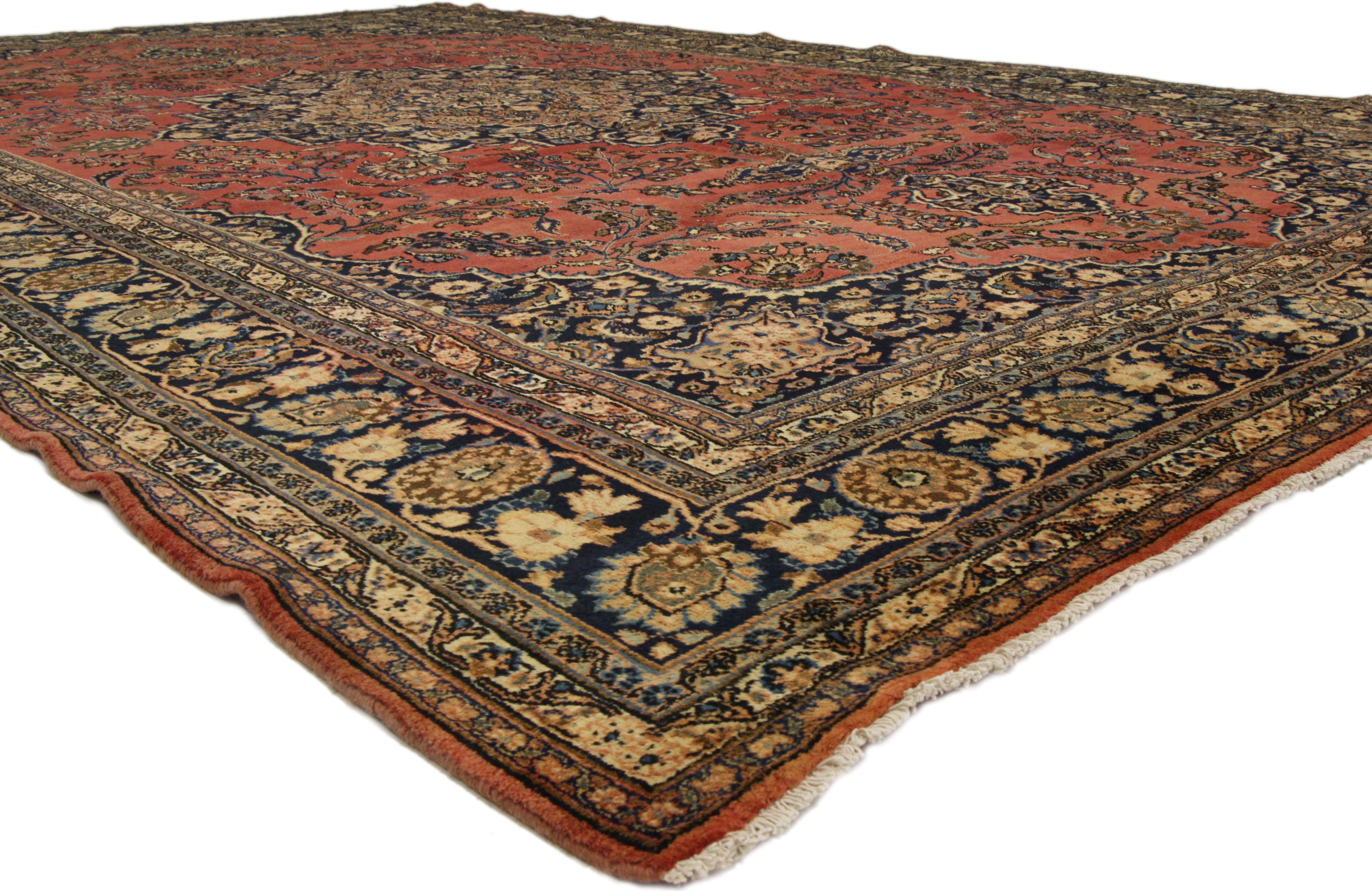 Modern Vintage Persian Mashhad Gallery Rug with Traditional Jacobean Style For Sale