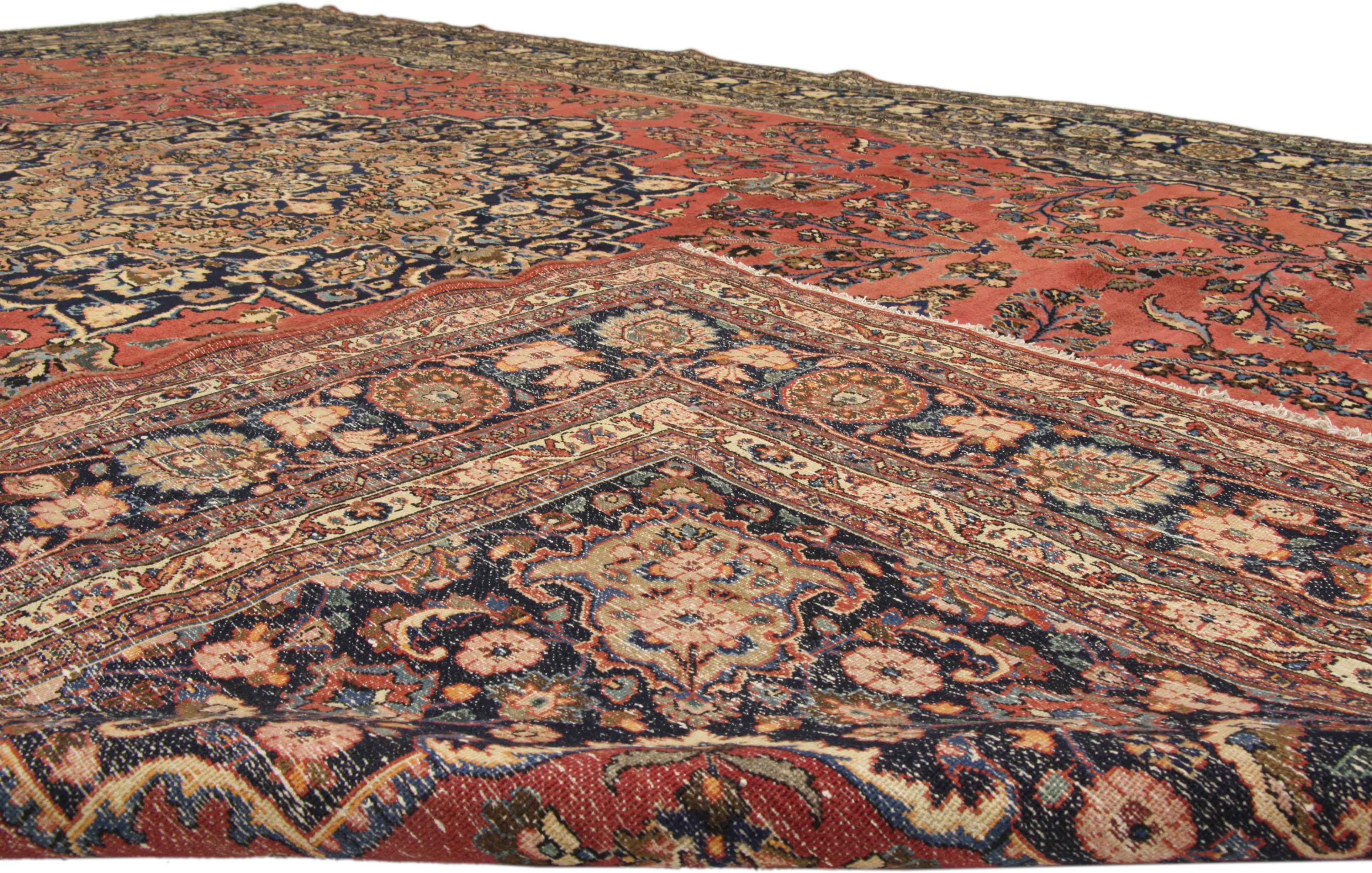 Hand-Knotted Vintage Persian Mashhad Gallery Rug with Traditional Jacobean Style For Sale