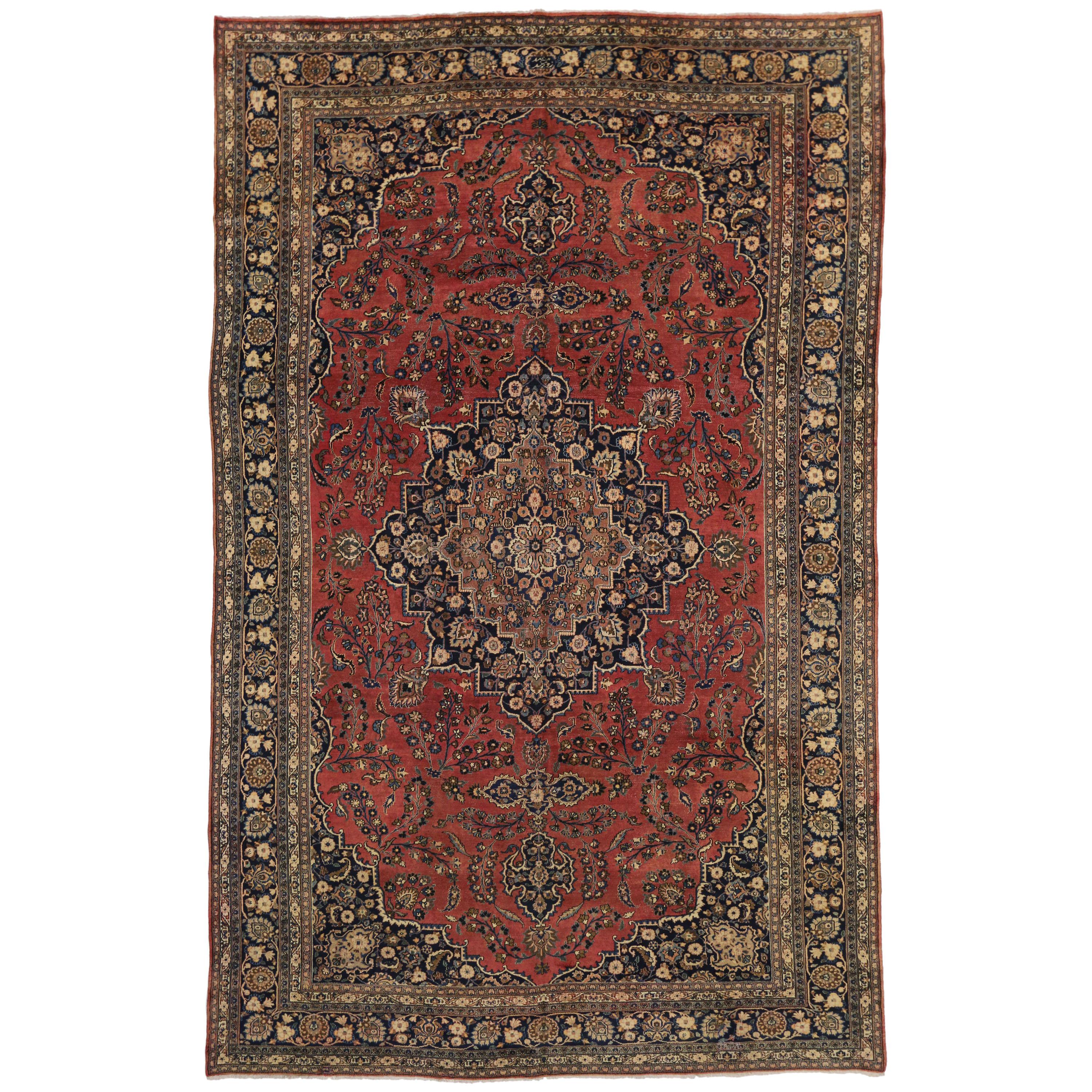 Vintage Persian Mashhad Gallery Rug with Traditional Jacobean Style