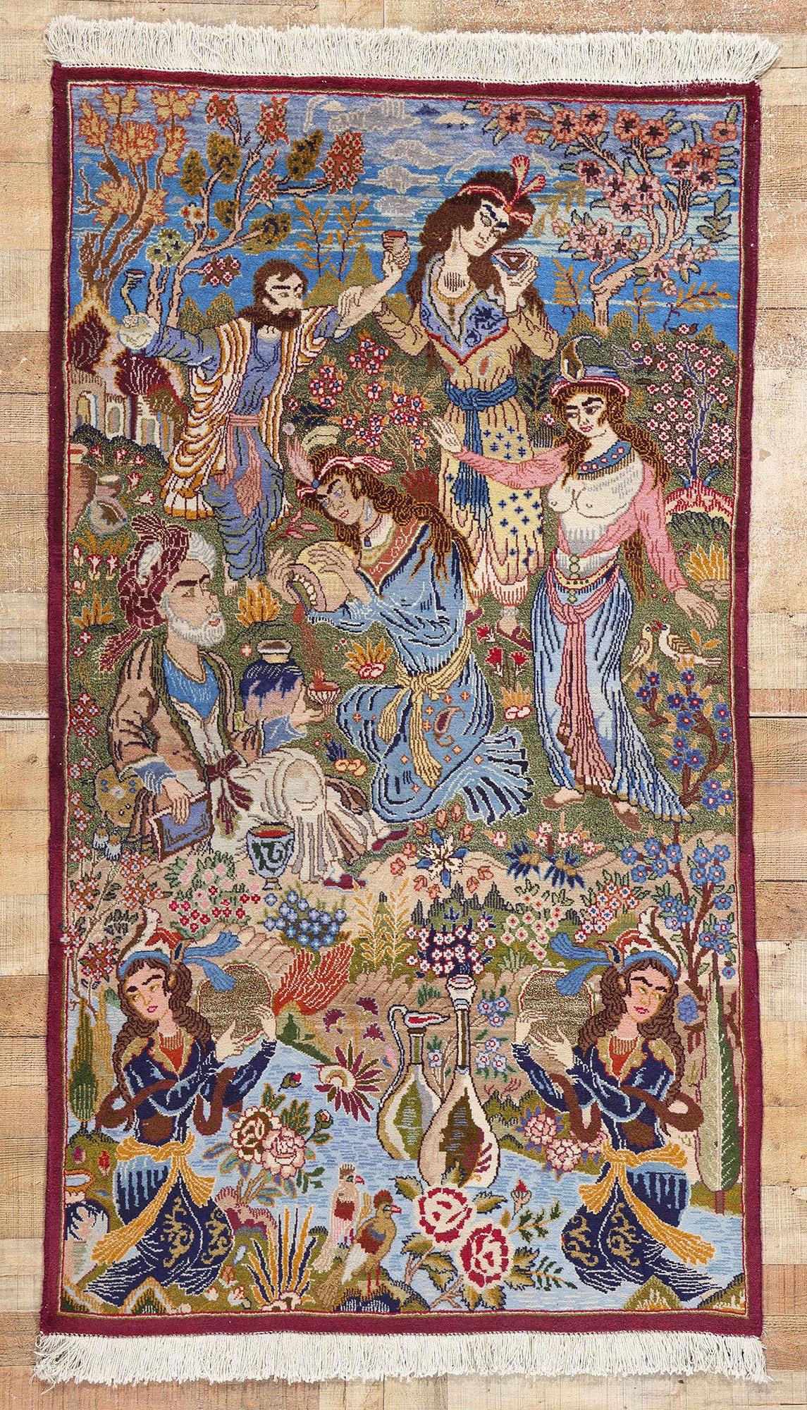 Tappeto persiano d'epoca Mashhad Omar Khayyam con immagini in vendita 1