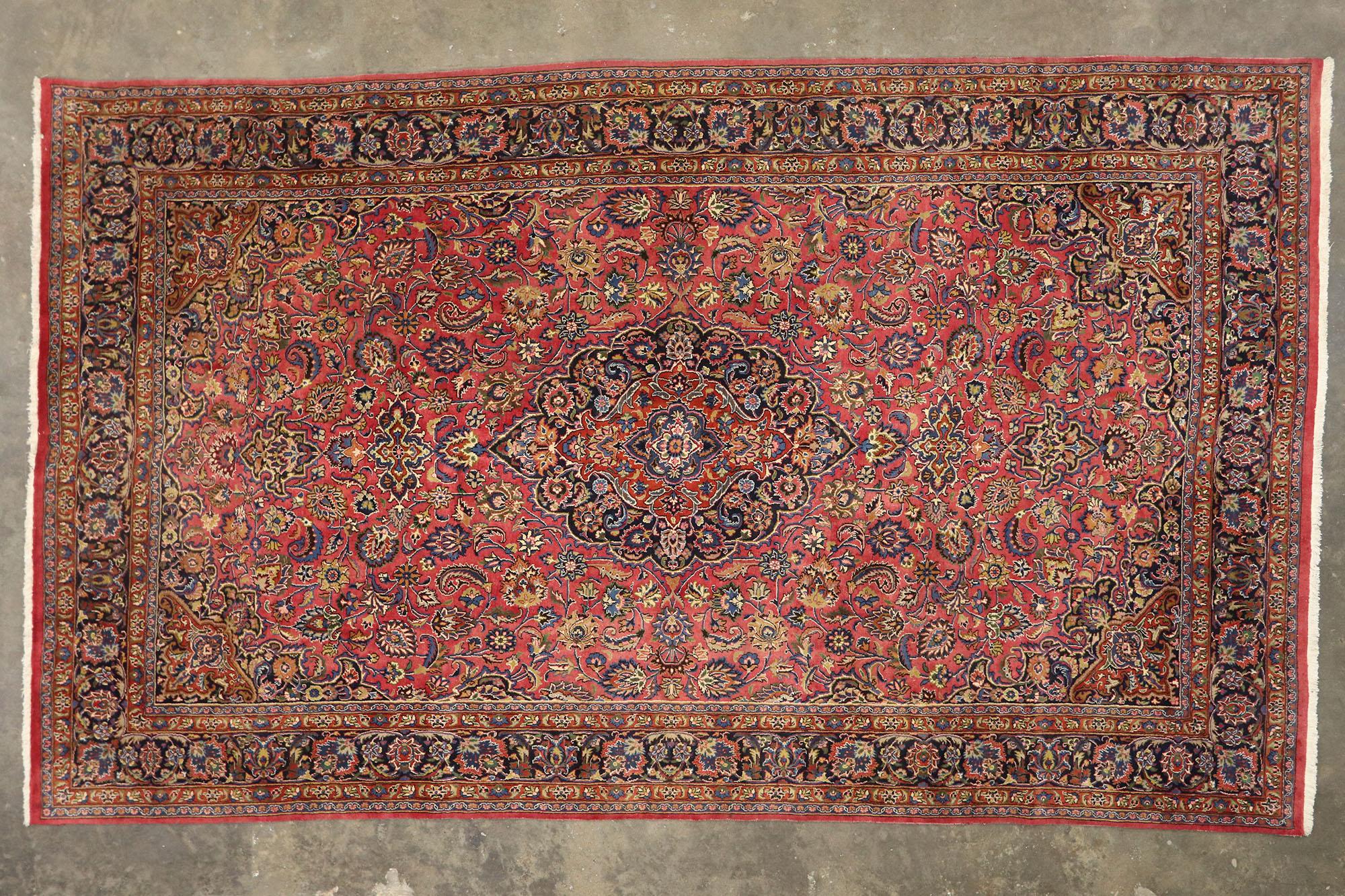 Vintage Persian Mashhad Rug, Regal Charm Meets Timeless Elegance In Good Condition For Sale In Dallas, TX