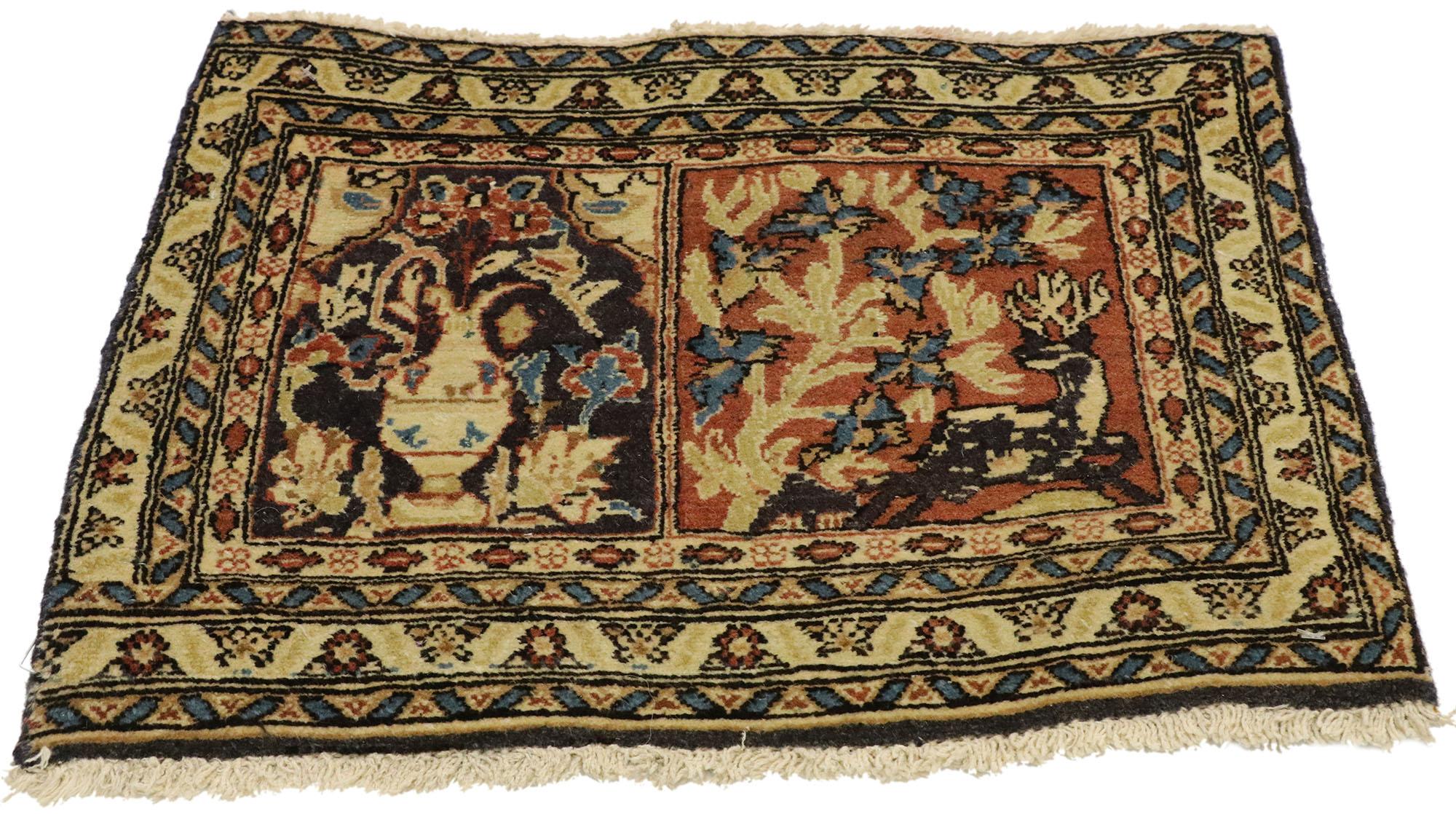 Kashan Tappeto pittorico persiano d'epoca di Mashhad in vendita