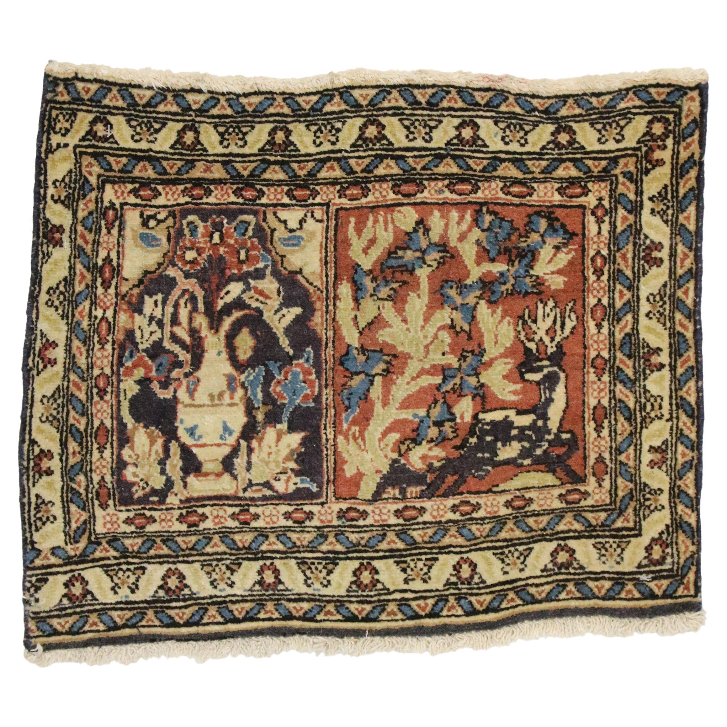 Vintage Persian Mashhad Pictorial Carpet