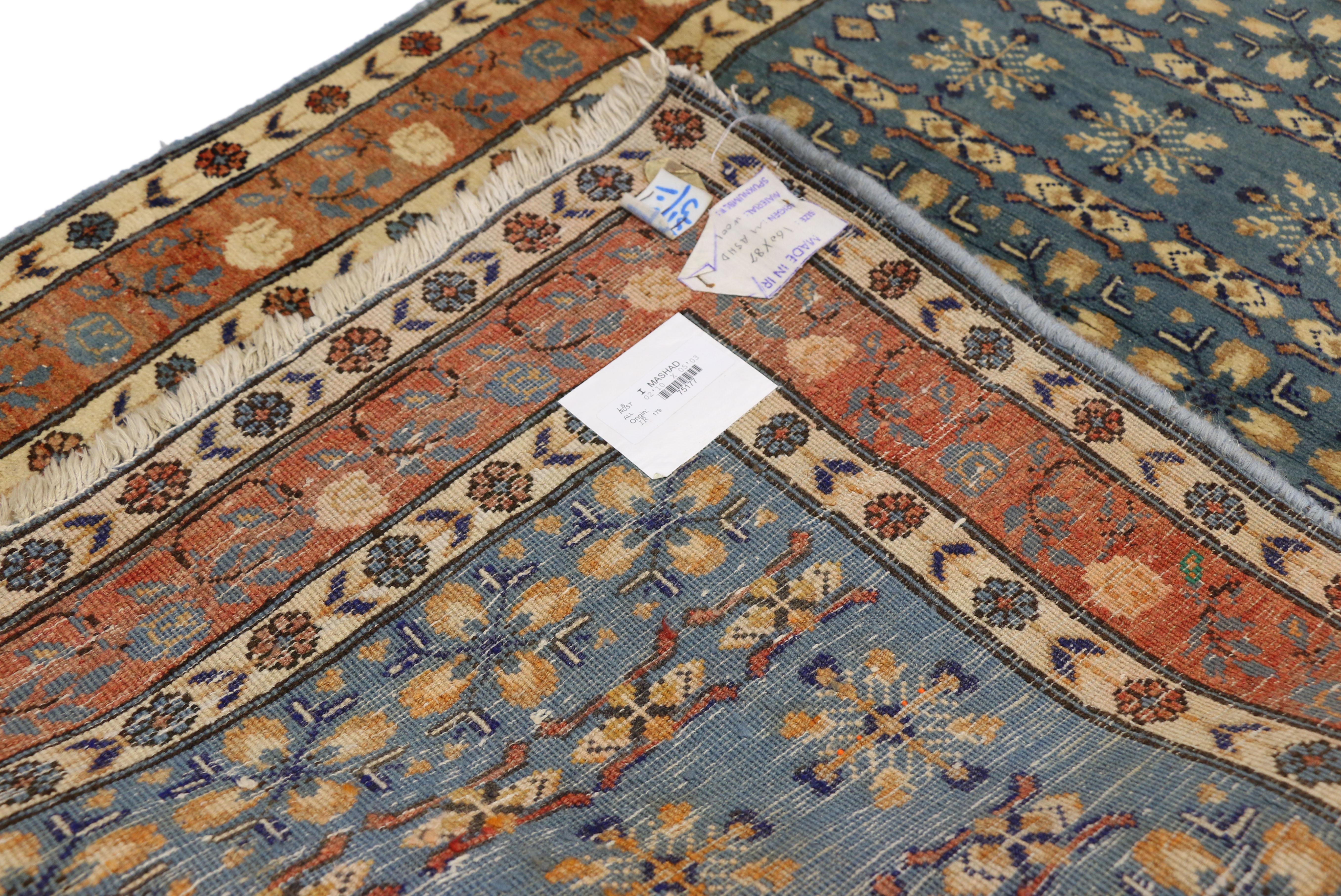 20th Century Vintage Persian Mashhad Rug Accent Rug with Renaissance Jacobean Style For Sale