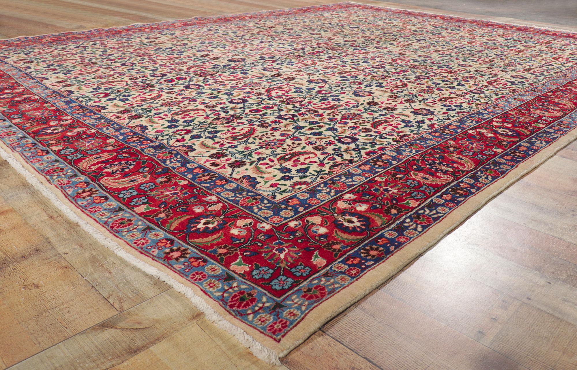 Alfombra Persa Floral Mashhad Vintage Marfil, 09'07 x 12'08 Lana en venta