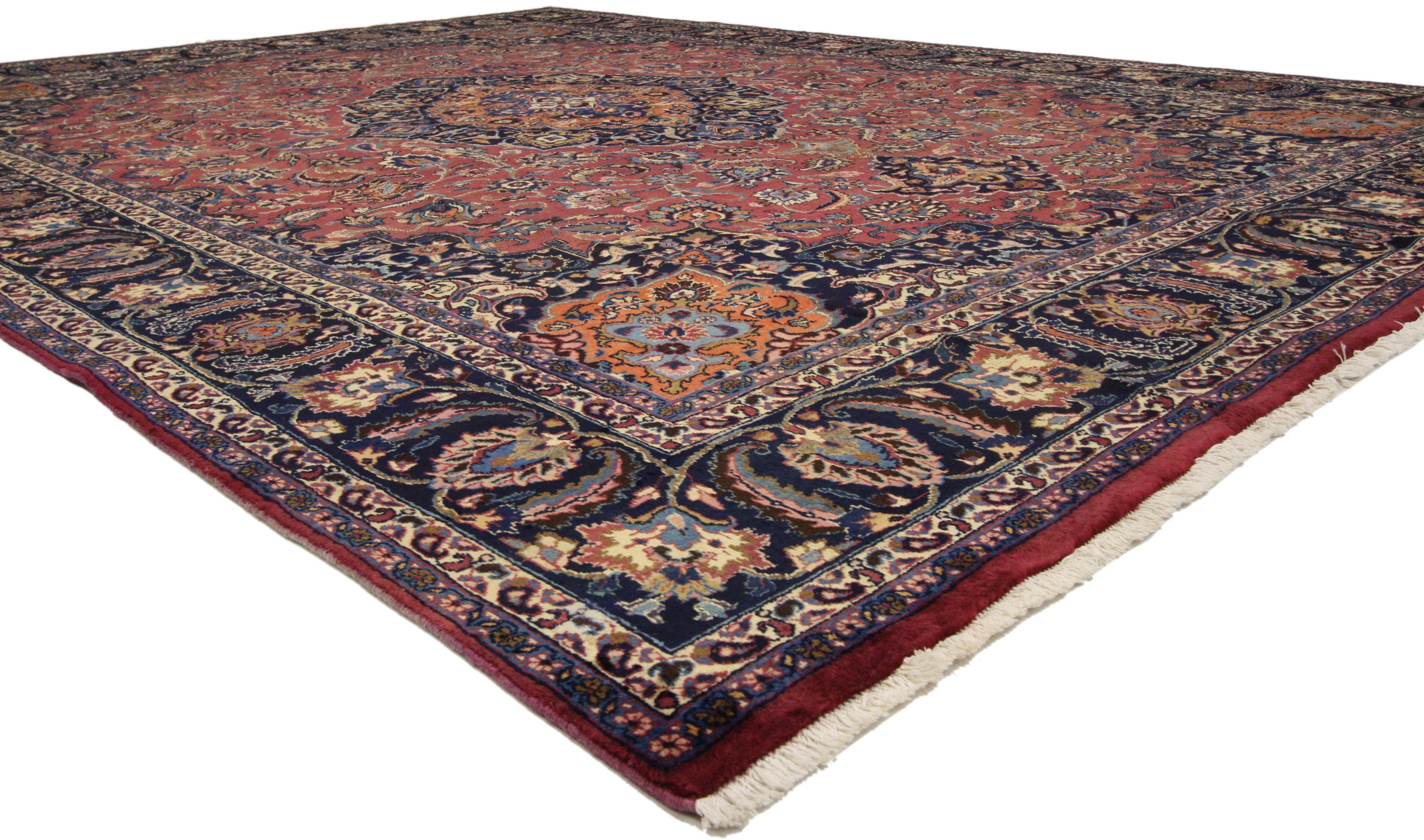 Hand-Knotted Vintage Persian Mashhad Rug For Sale