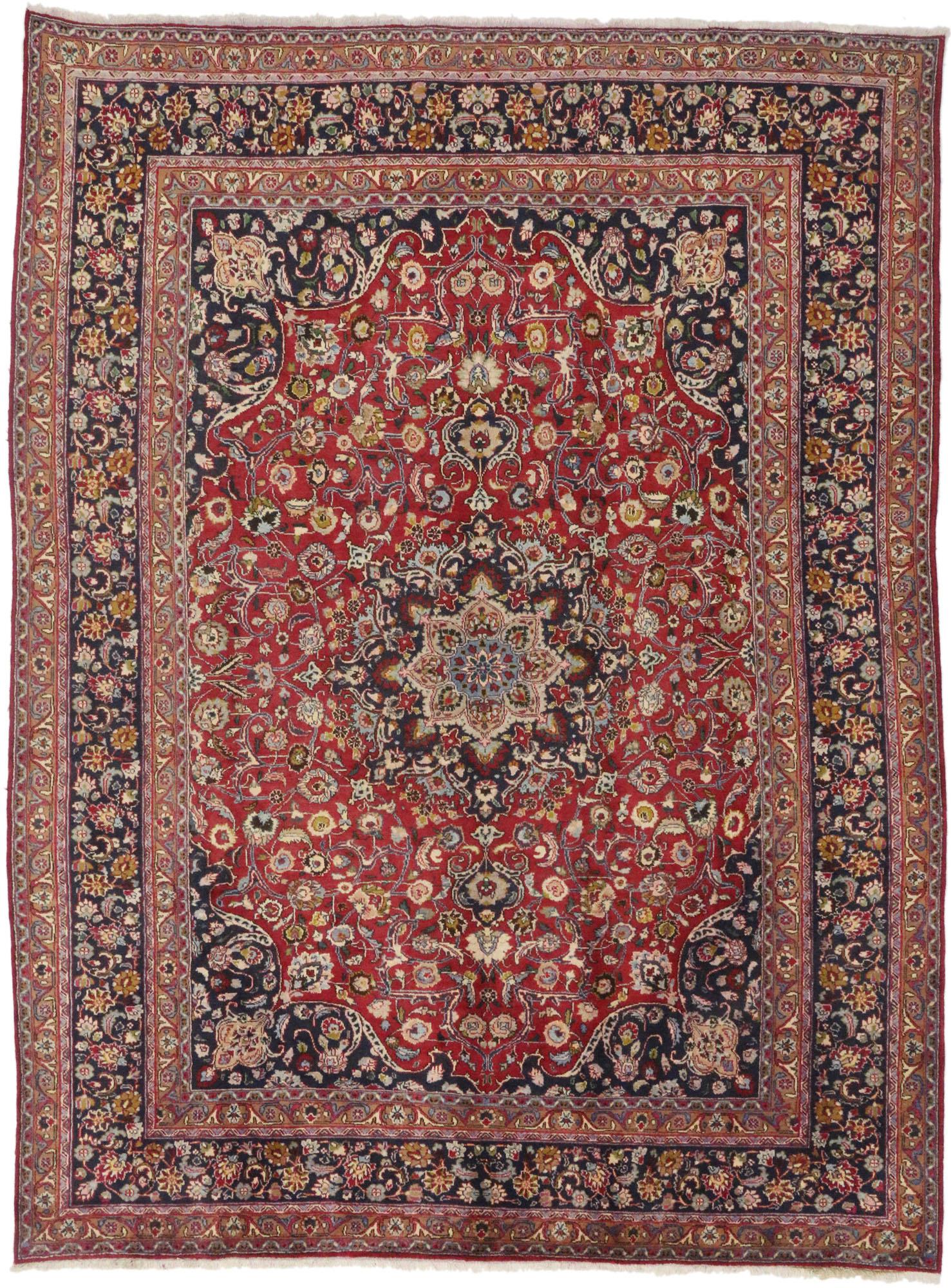 Hand-Knotted Vintage Persian Mashhad Rug For Sale