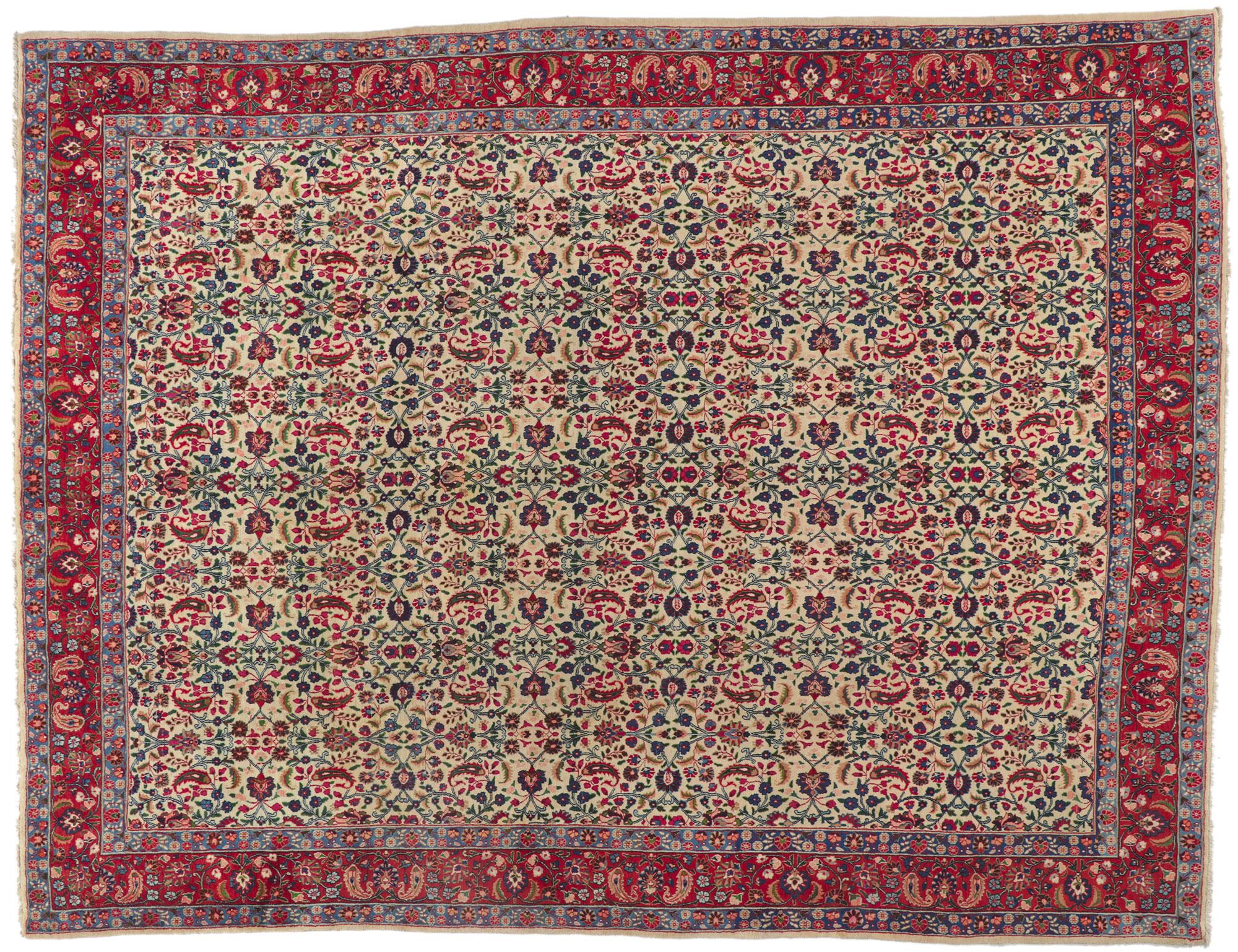 Alfombra Persa Floral Mashhad Vintage Marfil, 09'07 x 12'08 en venta 3