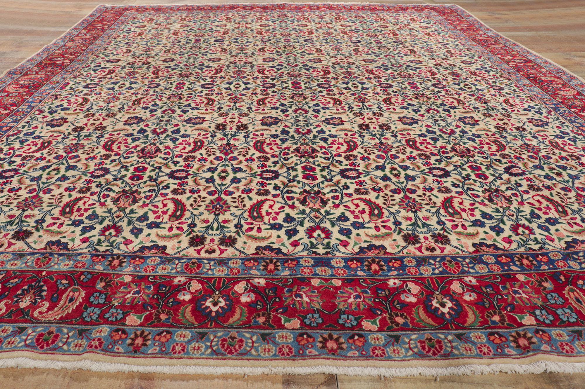 Alfombra Persa Floral Mashhad Vintage Marfil, 09'07 x 12'08 en venta 1