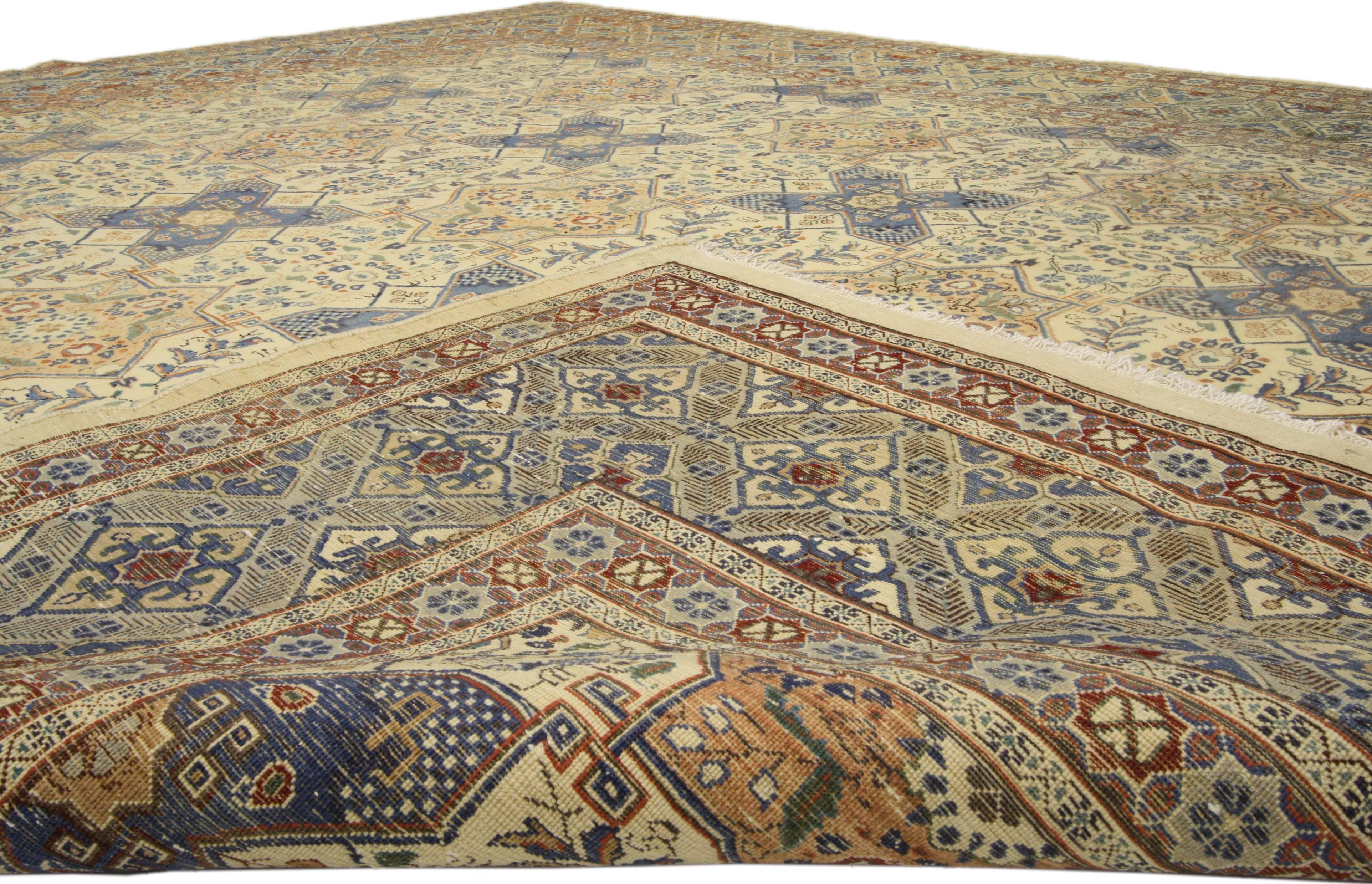 Art Deco Vintage Persian Mashhad Rug with Islamic Quatrefoil Tile Geometric Pattern For Sale