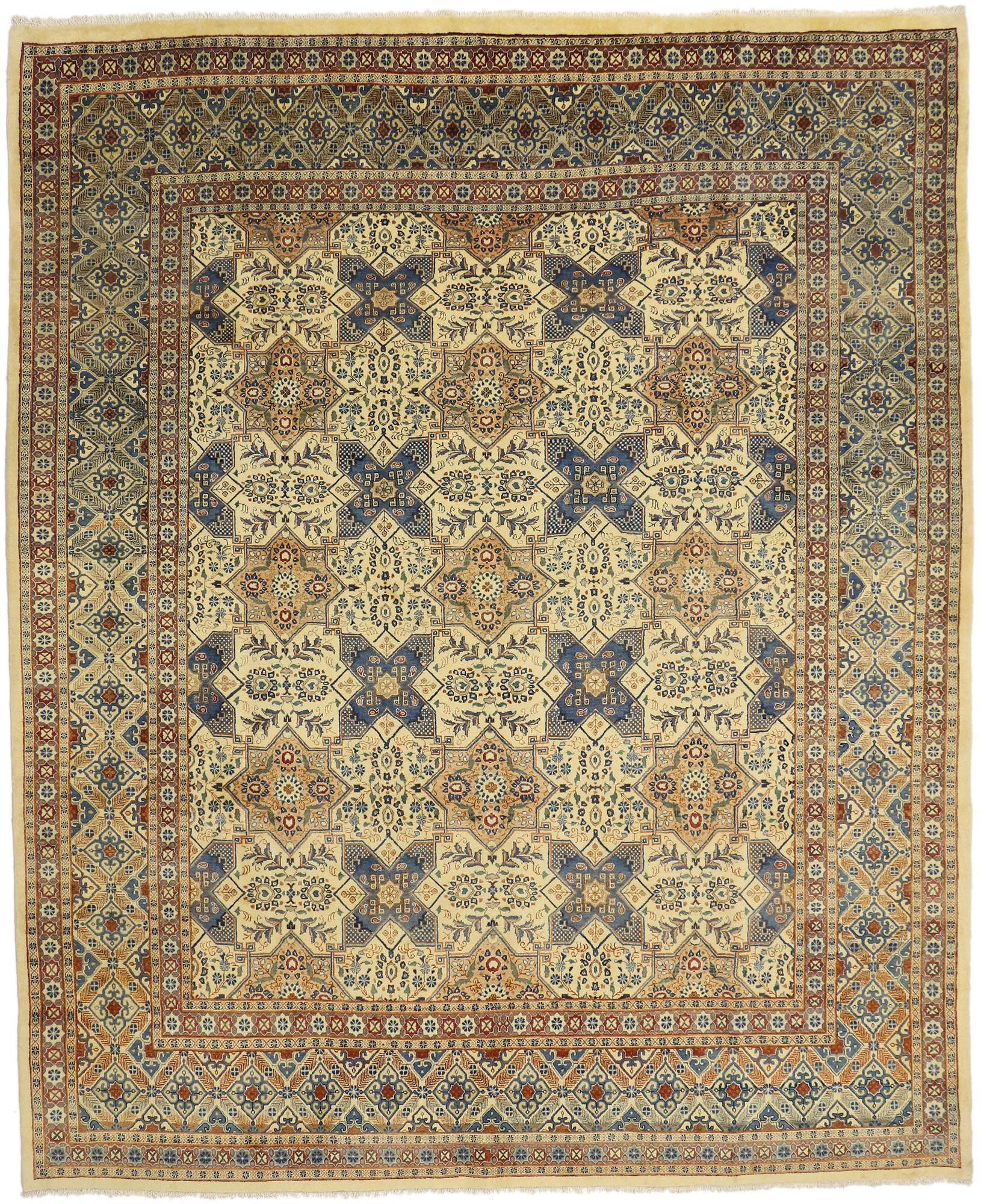 Vintage Persian Mashhad Rug with Islamic Quatrefoil Tile Geometric Pattern