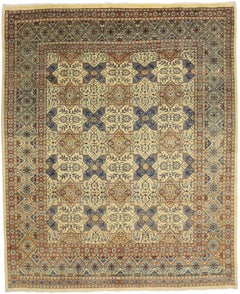 Alfombra persa vintage Mashhad con motivo geométrico de azulejos cuatrifoliados islámicos