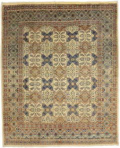 Retro Persian Mashhad Rug with Islamic Quatrefoil Tile Geometric Pattern