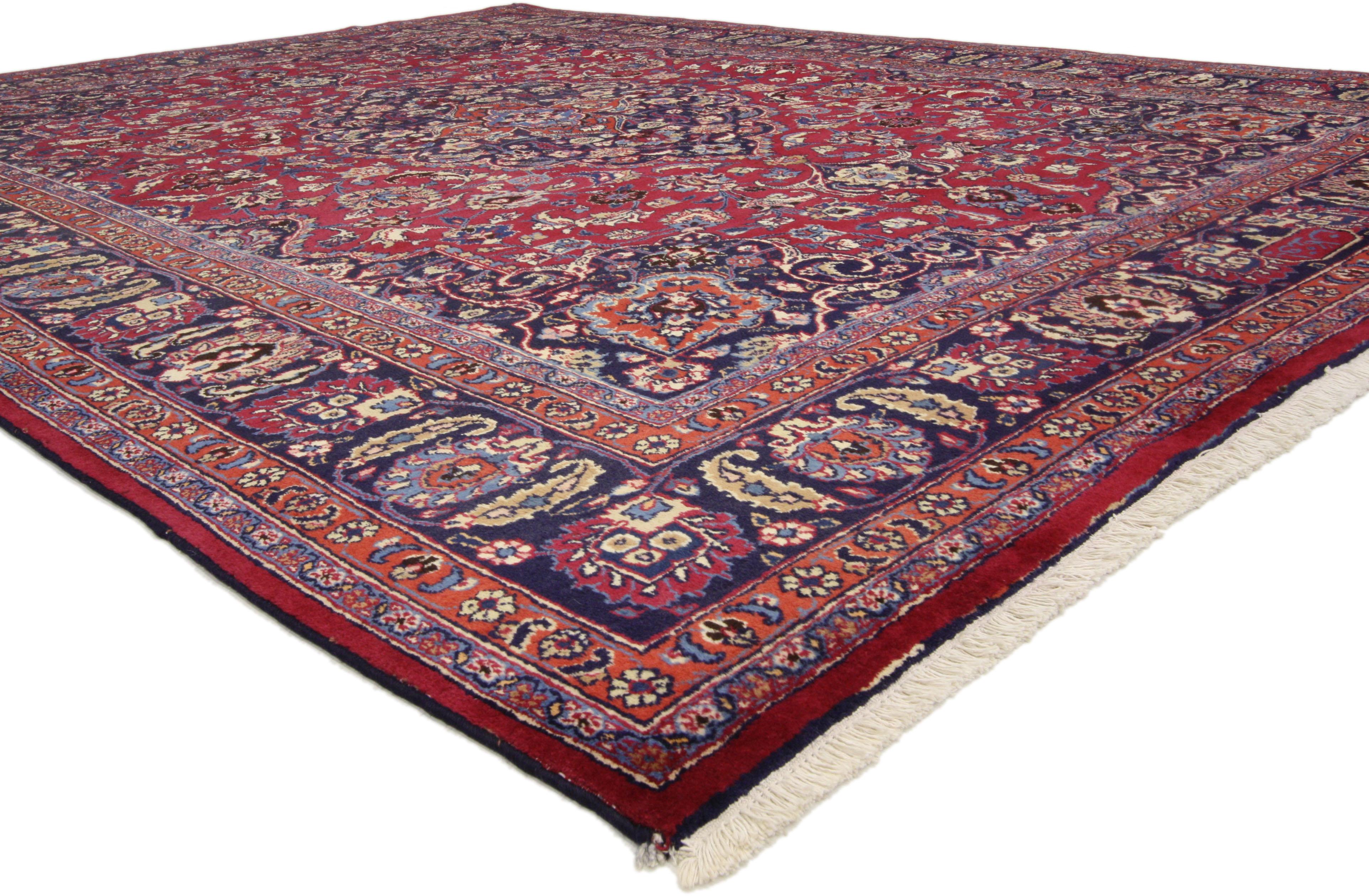 Kashan Tappeto persiano d'epoca Mashhad con stile Arabesque Baroque Regency