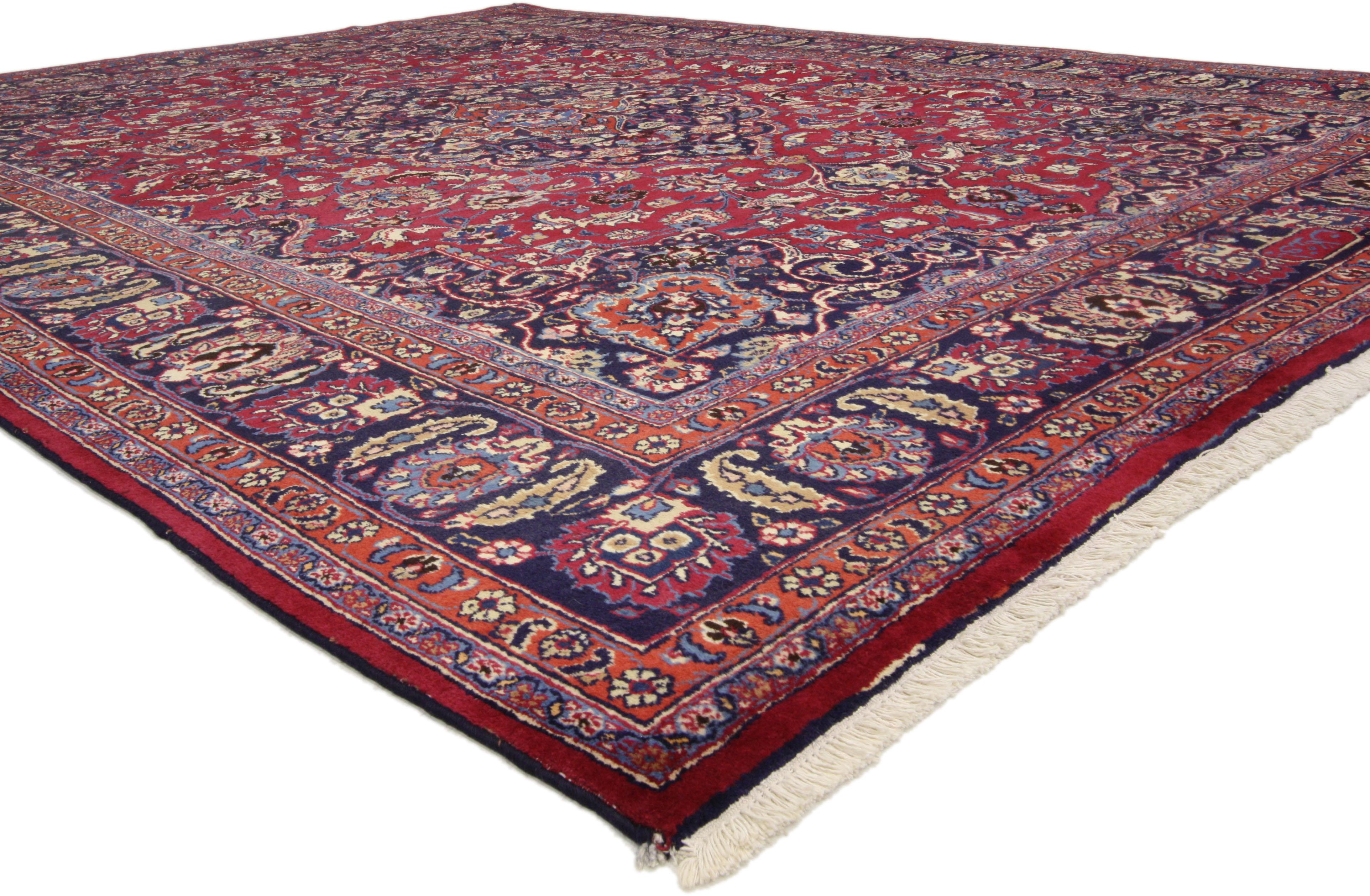 Kashan Vintage Persian Mashhad Area Rug with Arabesque Baroque Regency Style For Sale