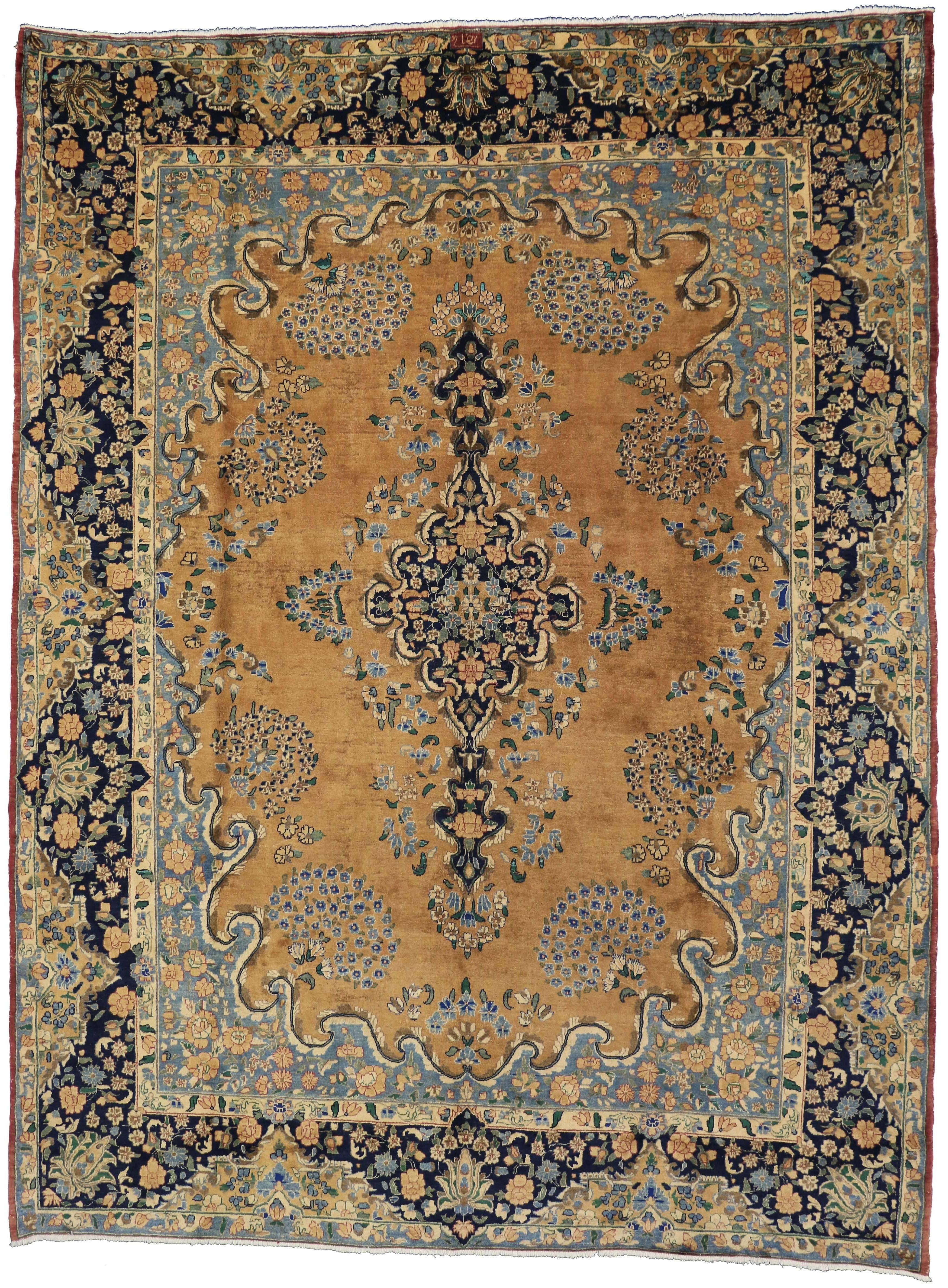 Vintage Persian Mashhad Area Rug with Arabesque Baroque Regency Style For Sale 8