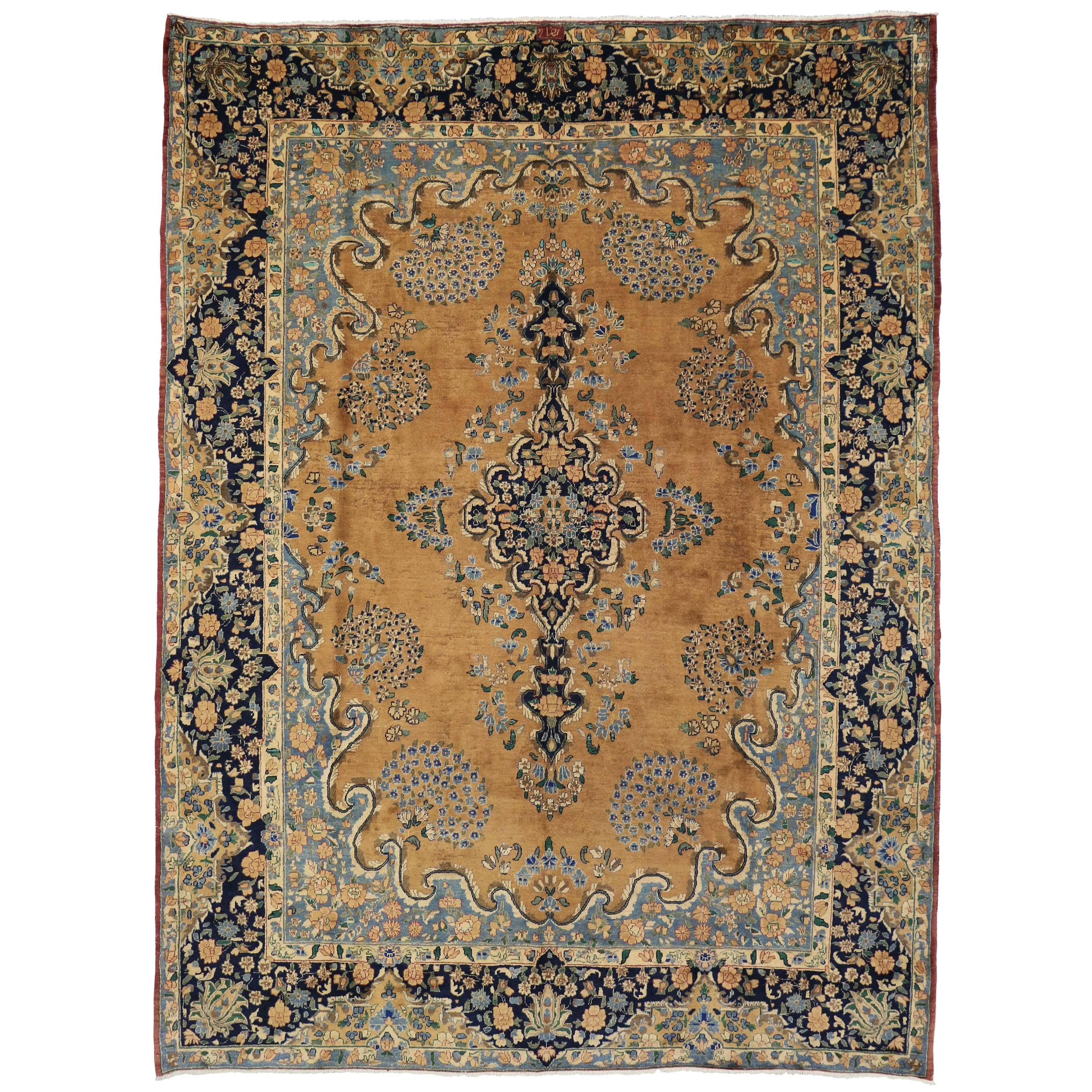 Vintage Vintage Persischer Mashhad-Teppich mit arabischem Barock Regency-Stil, Vintage im Angebot