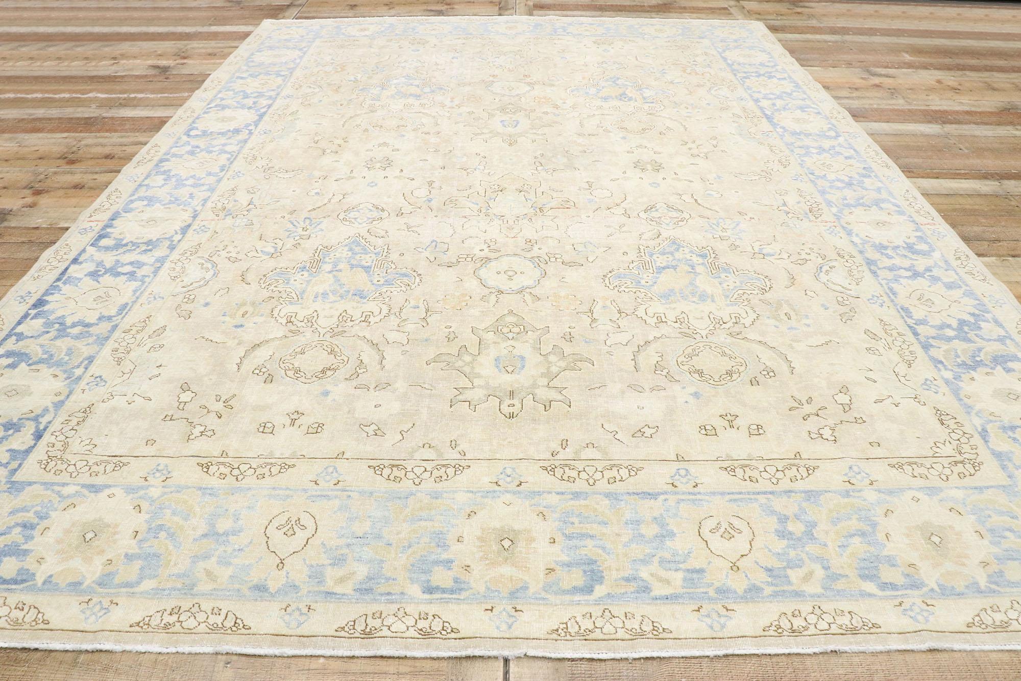 Wool Vintage Persian Mashhad Rug with Transitional Coastal Style For Sale