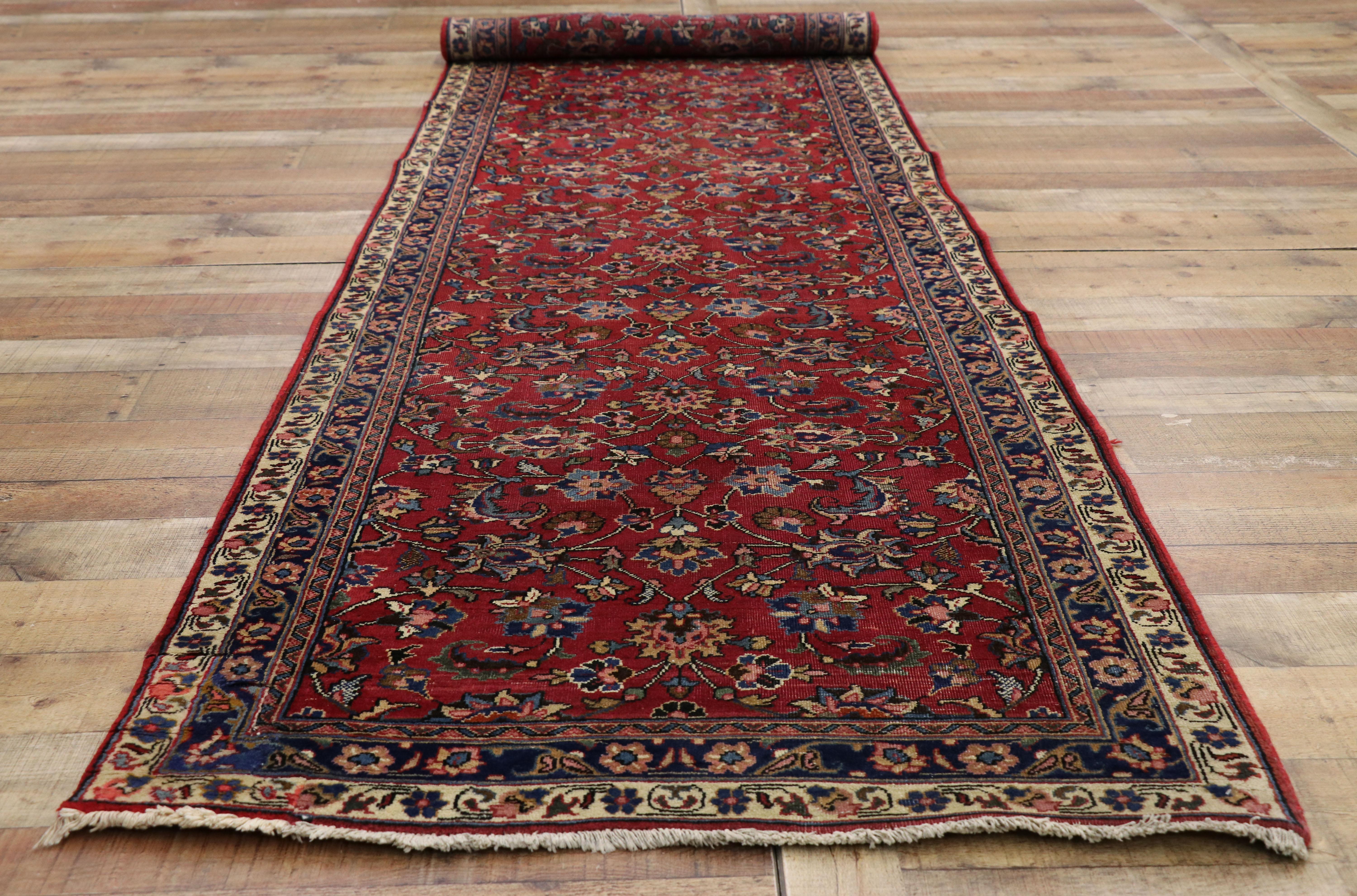 Wool Vintage Persian Mashhad Runner with Old World Parisian Style For Sale
