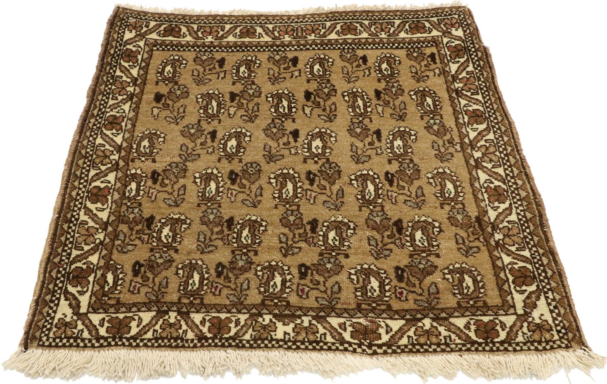 Hand-Knotted Vintage Persian Mashhad Scatter Rug with Mid-Century Modern Style For Sale