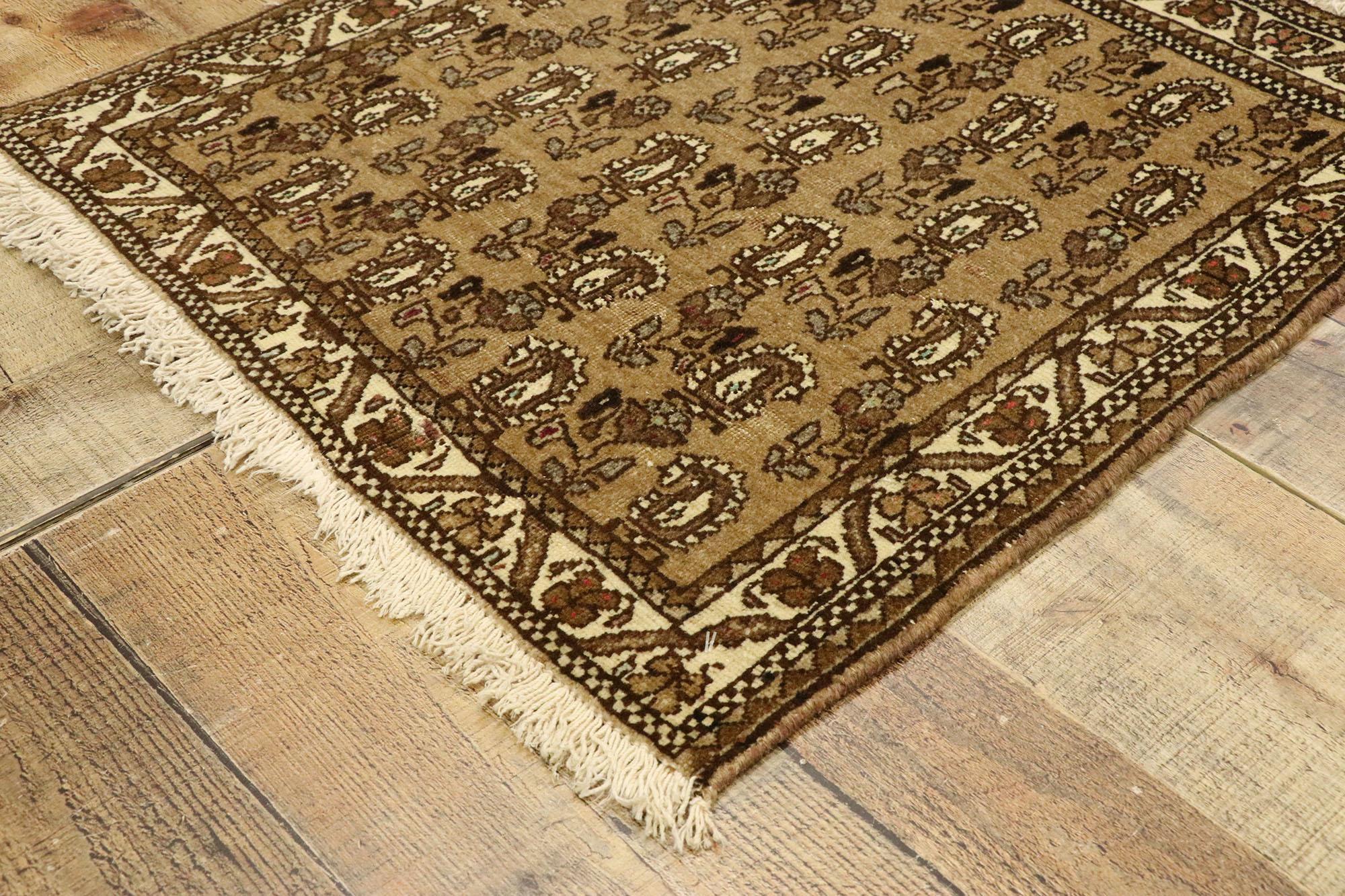 Wool Vintage Persian Mashhad Scatter Rug with Mid-Century Modern Style For Sale