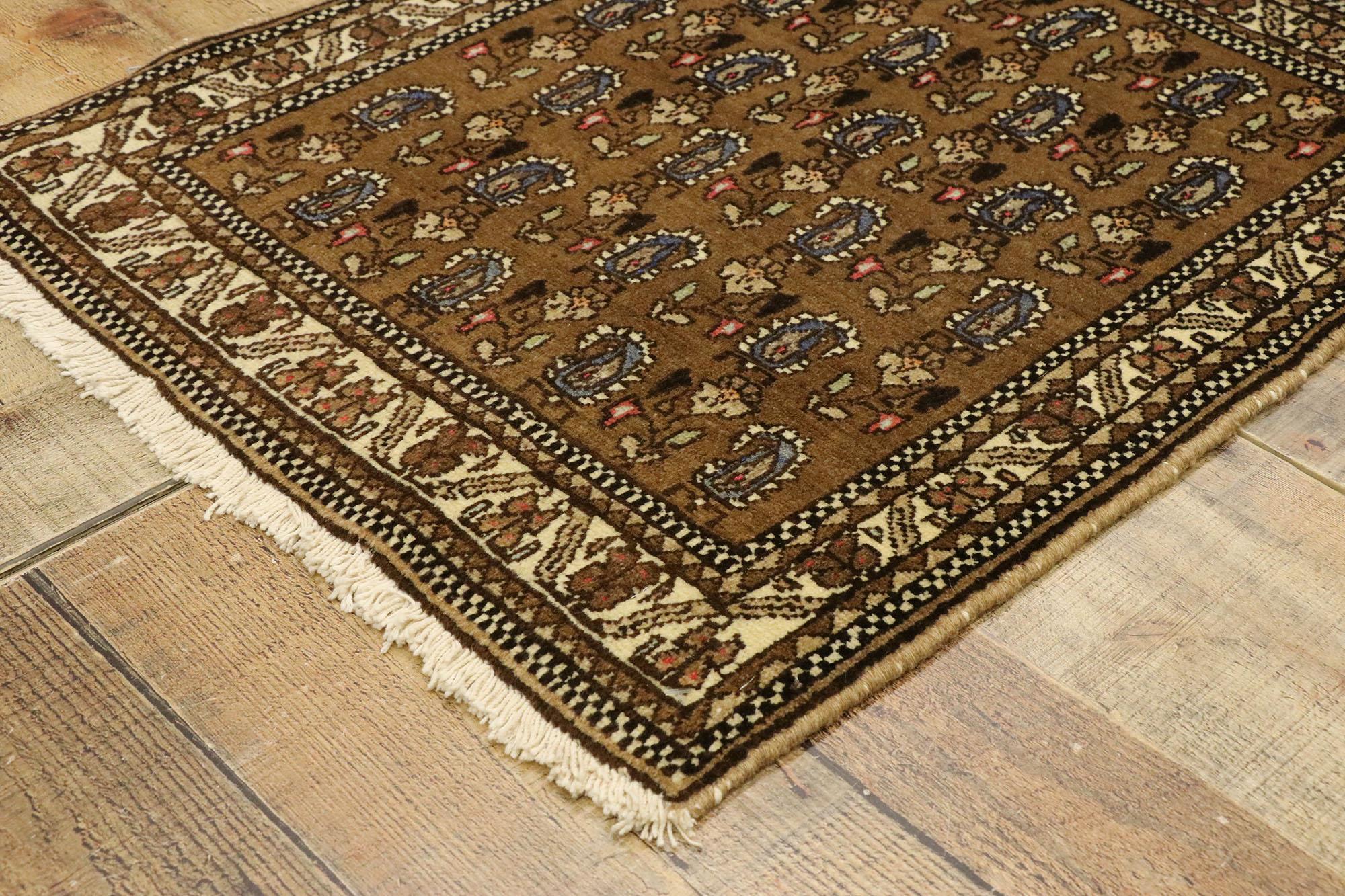 Wool Vintage Persian Mashhad Scatter Rug with Mid-Century Modern Style For Sale