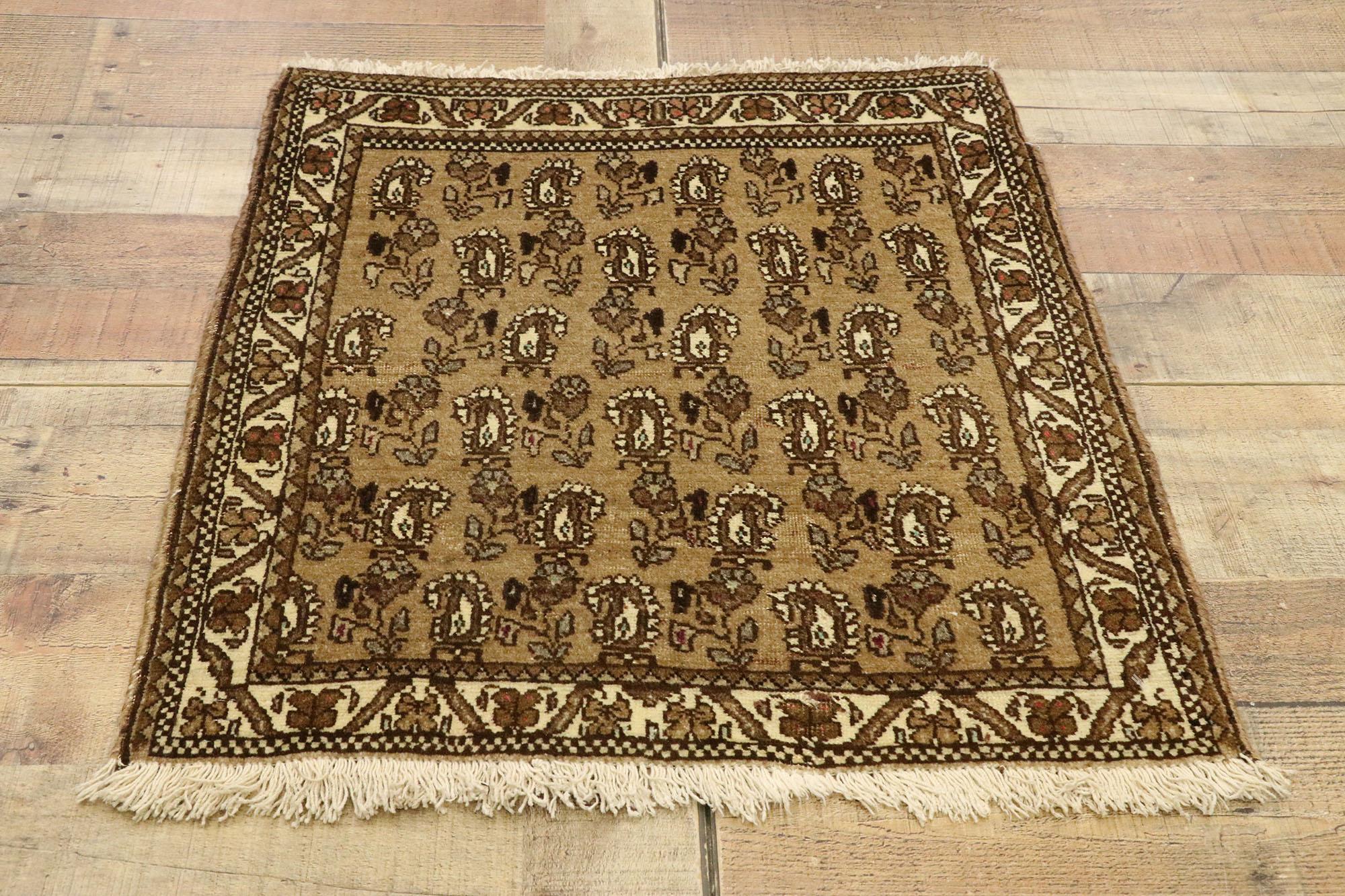 Vintage Persian Mashhad Scatter Rug with Mid-Century Modern Style For Sale 1