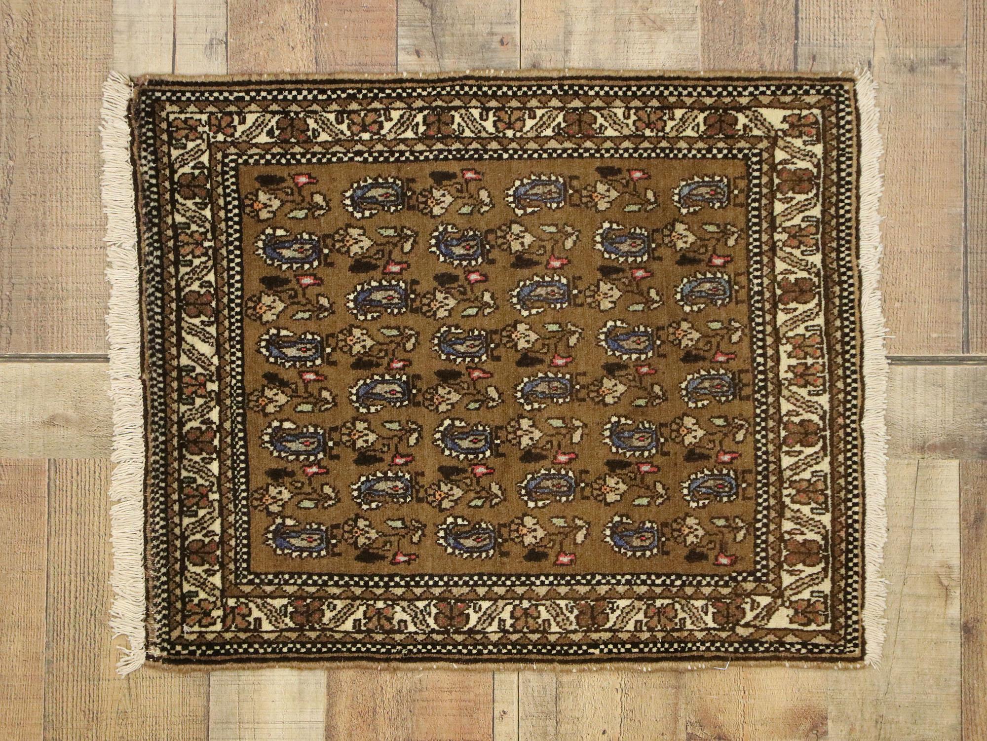 Vintage Persian Mashhad Scatter Rug with Mid-Century Modern Style For Sale 2