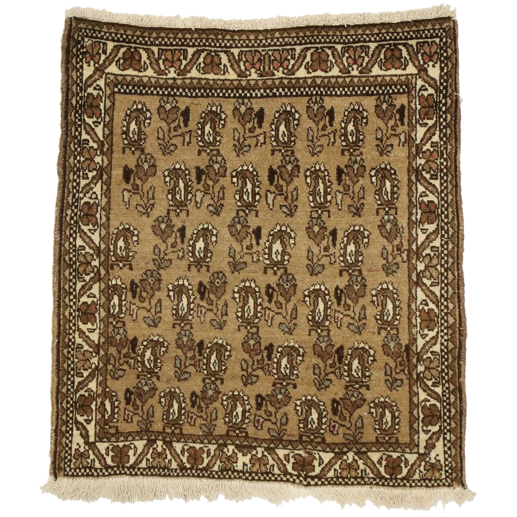 Vintage Persian Mashhad Scatter Rug with Mid-Century Modern Style