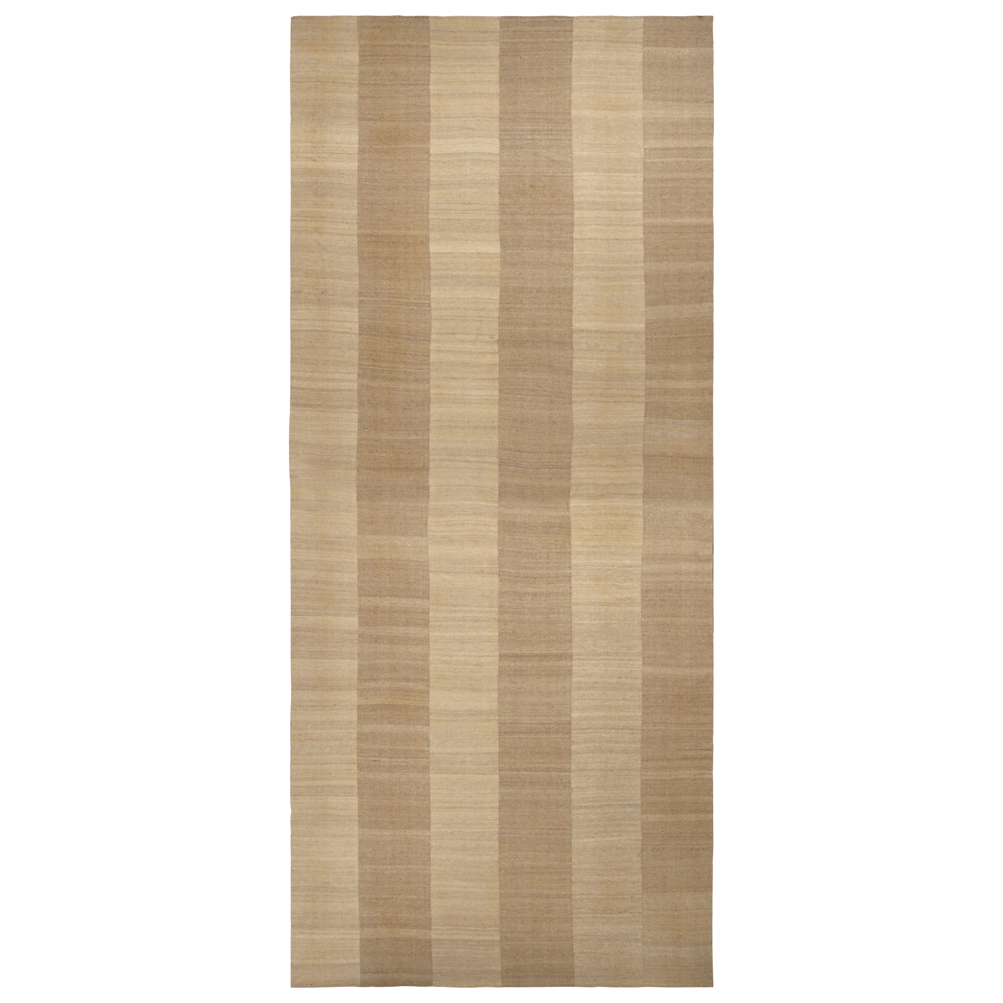 Vintage Persian Mazandaran Extra-Long Kilim in Beige-Braun-Streifen - Rug & Kilim