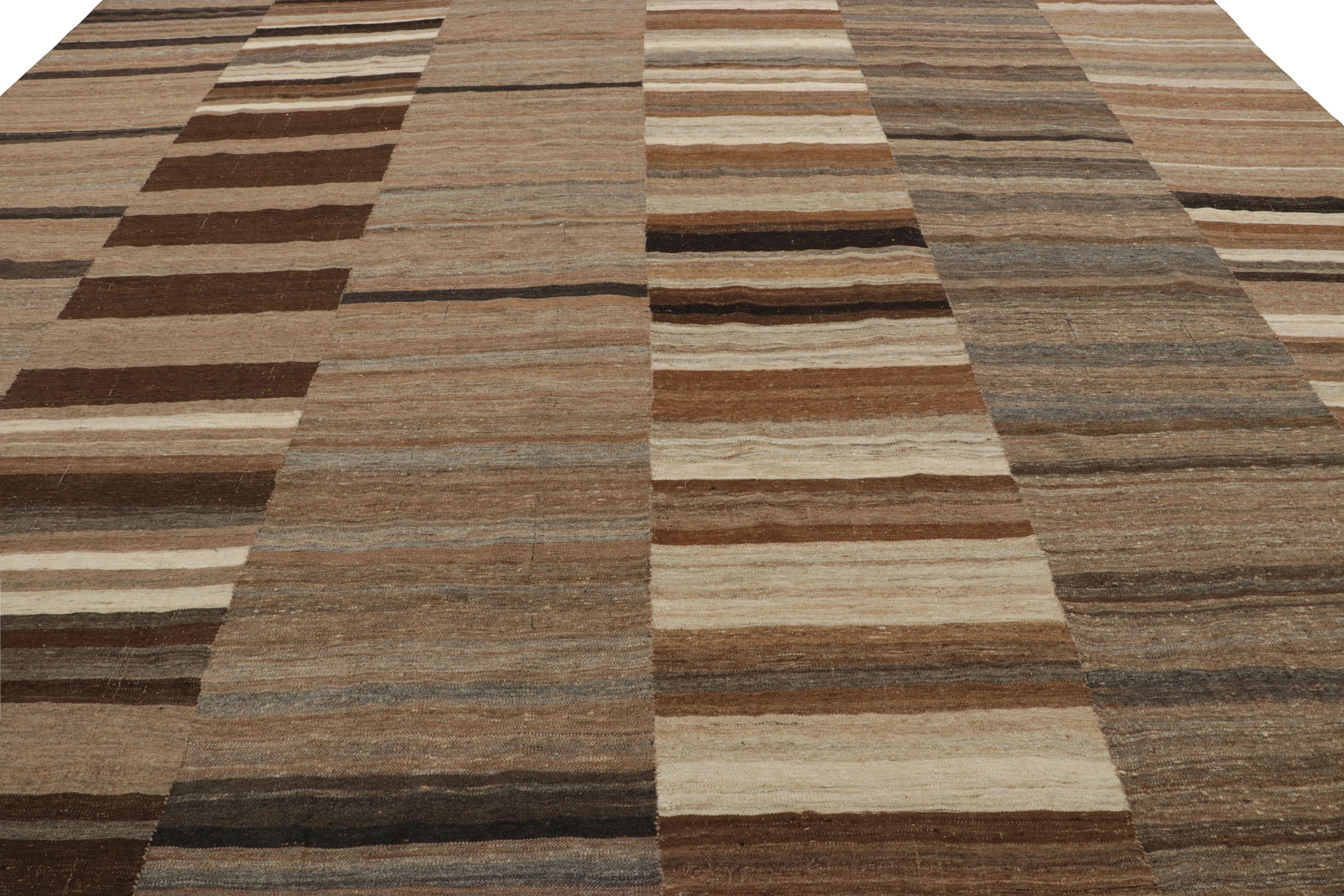 Vintage Persian Mazandaran Extra Long Kilim in Brown & Gray Stripe - Rug & Kilim (Persisch) im Angebot