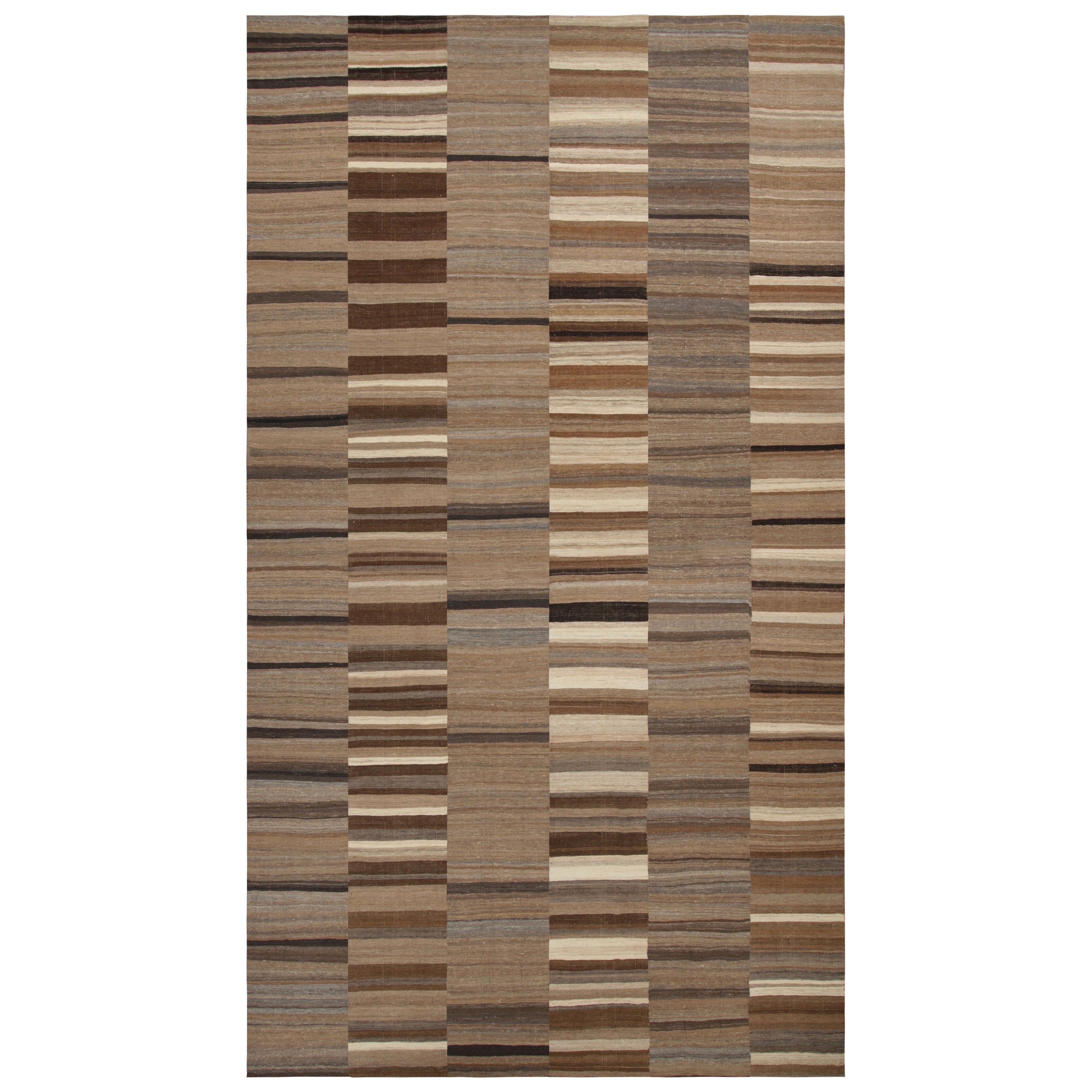 Vintage Persian Mazandaran Extra Long Kilim in Brown & Gray Stripe - Rug & Kilim